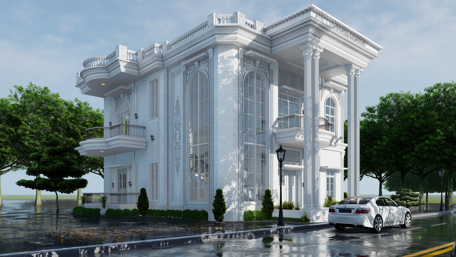 تصميم كلاسيك لواجهات خارجية لفيلا