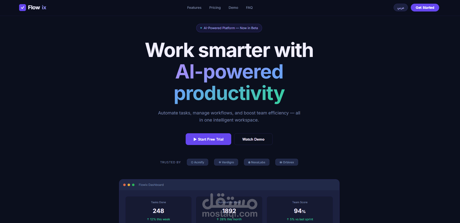 SaaS Landing Page احترافية ثنائية اللغة (عربي/إنجليزي) بتصميم حديث وتجربة مستخدم عالية التحويل
