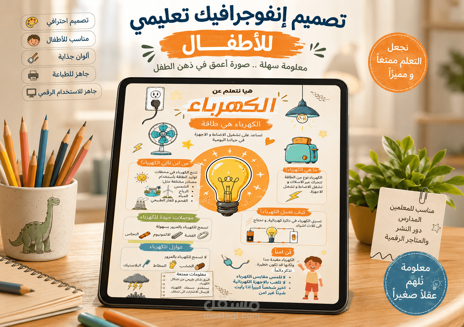 تصميم إنفوجرافيك تعليمي للأطفال | الكهرباء بأسلوب بصري جذاب