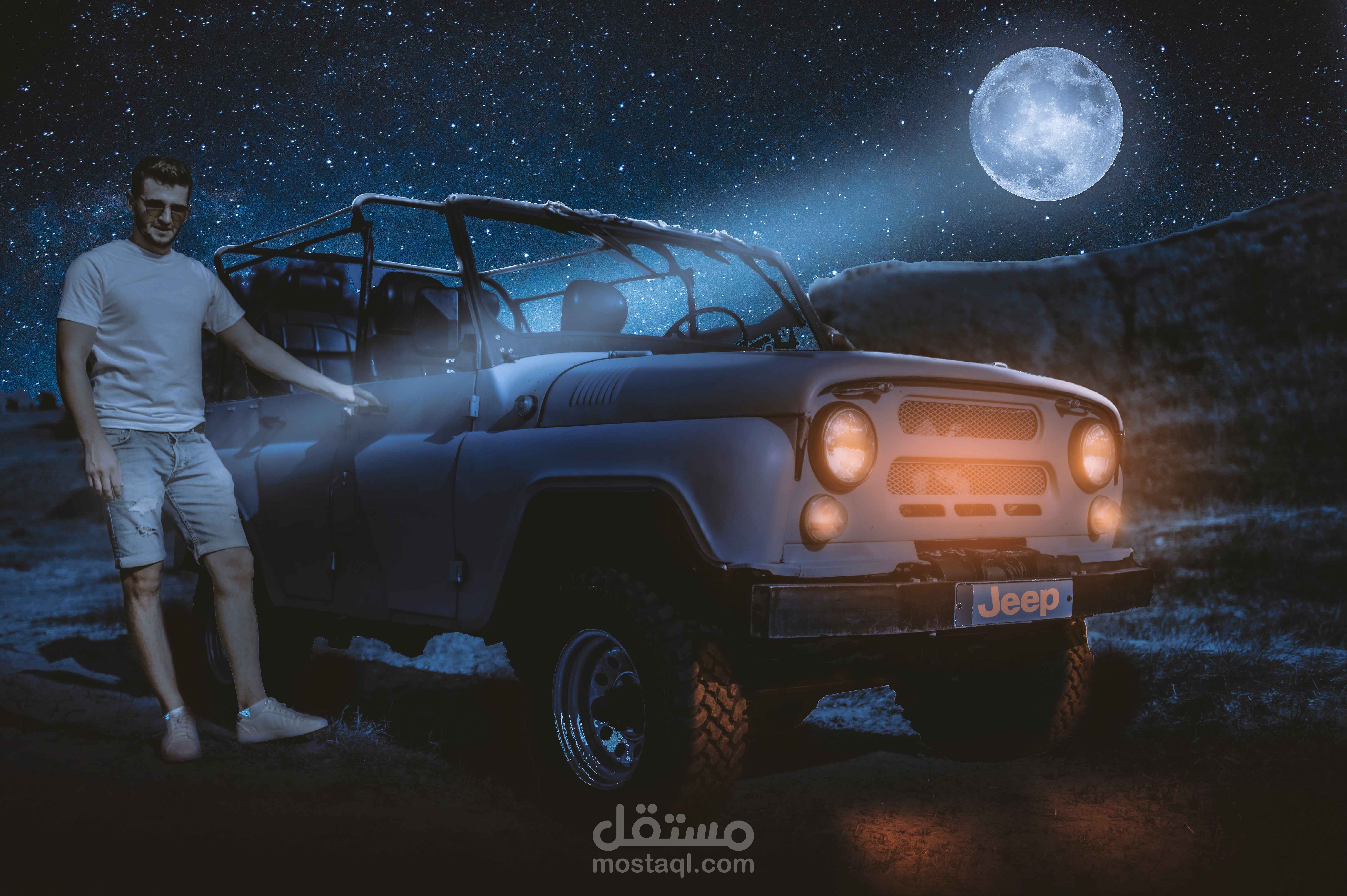 صورة نهارية في الصحراء تم تحويلها لصورة ليلية