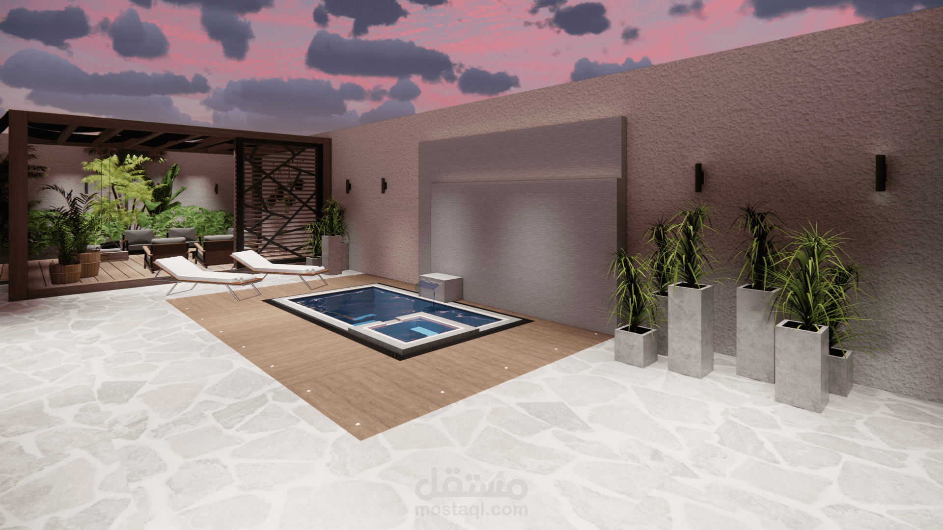 تصميم داخلي لفيلا و حديقة