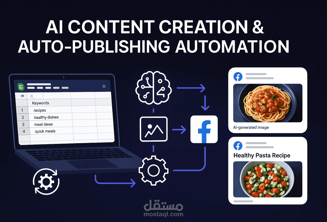 نظام إنشاء محتوى ونشر تلقائي بالذكاء الاصطناعي لصفحات فيسبوك متعددة