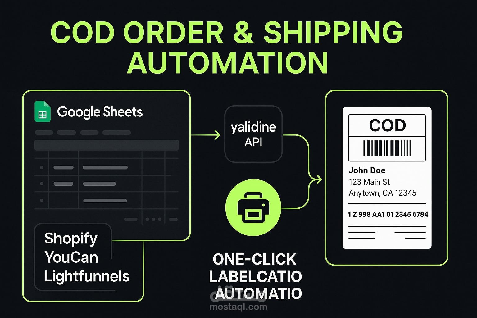أتمتة إدارة طلبات لبزنس الدفع عند الاستلام + إنشاء ملصقات الشحن وتتبعها (COD Order Management & Shipping Label Automation)