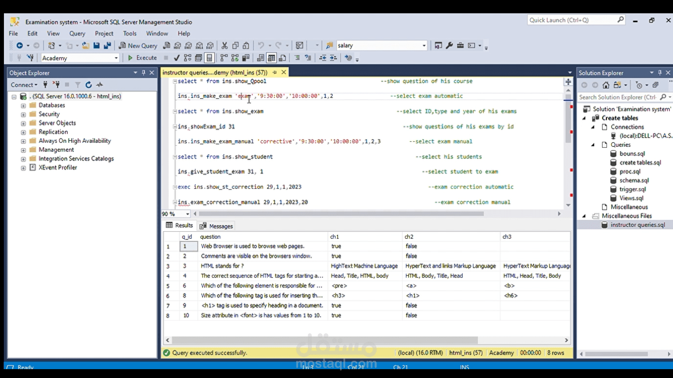 Examination system database