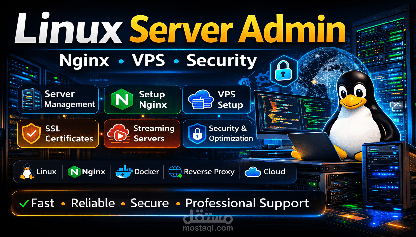 إدارة وإصلاح سيرفرات Linux و VPS وإعداد Nginx و SSL باحتراف