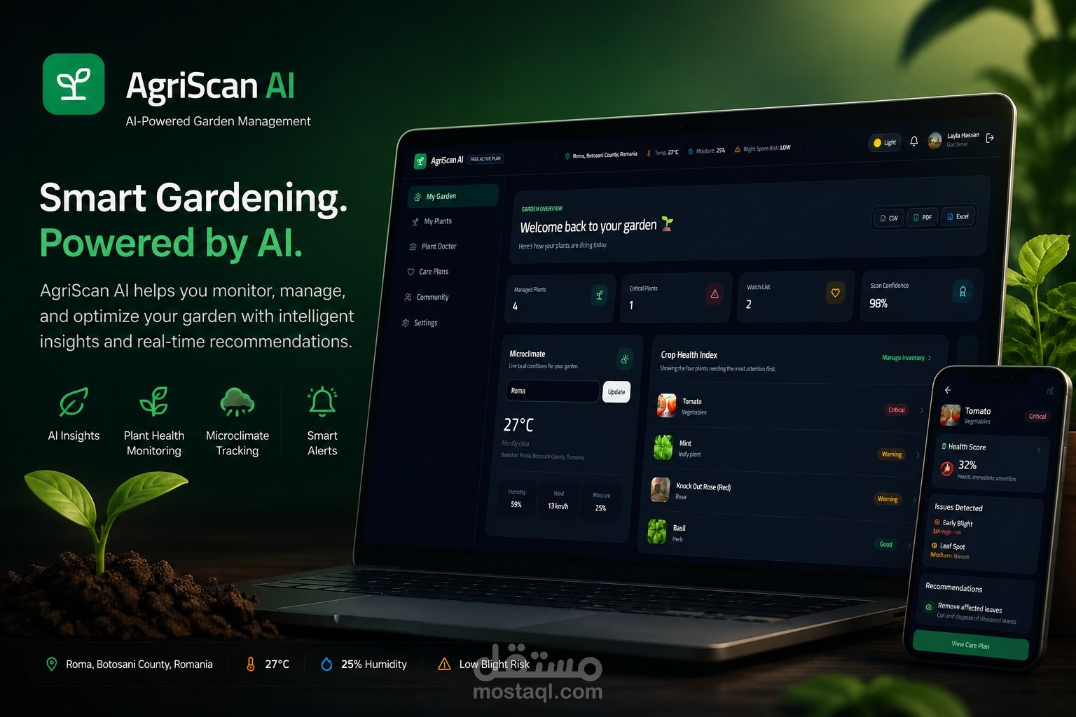 AgriScan AI - منصة تشخيص أمراض المحاصيل بالذكاء الاصطناع و لإدارة صحة النباتات والعمليات الزراعية مع نظام اشتراكات Stripe
