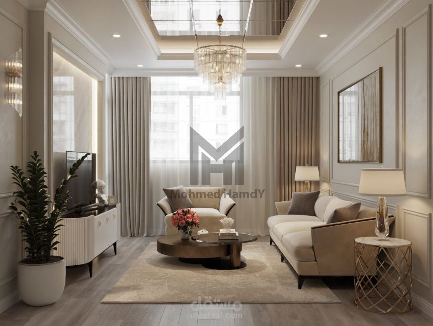 تصميم غرفة معيشة بالقاهرة