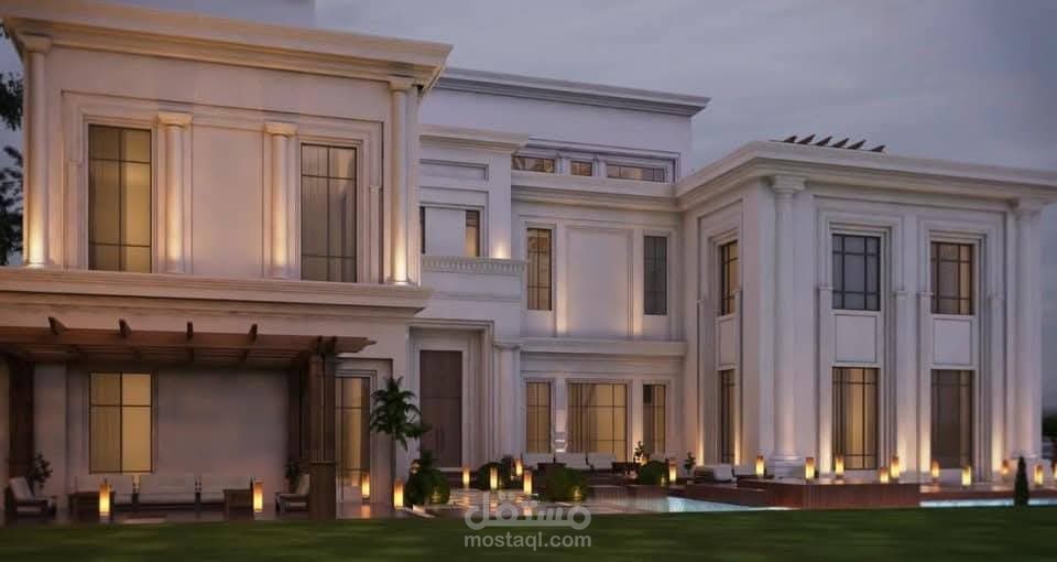 تصميم فلة سكنية نيو كلاسيك تسليم جميع المخططات الهندسية وفق الكود السعودي