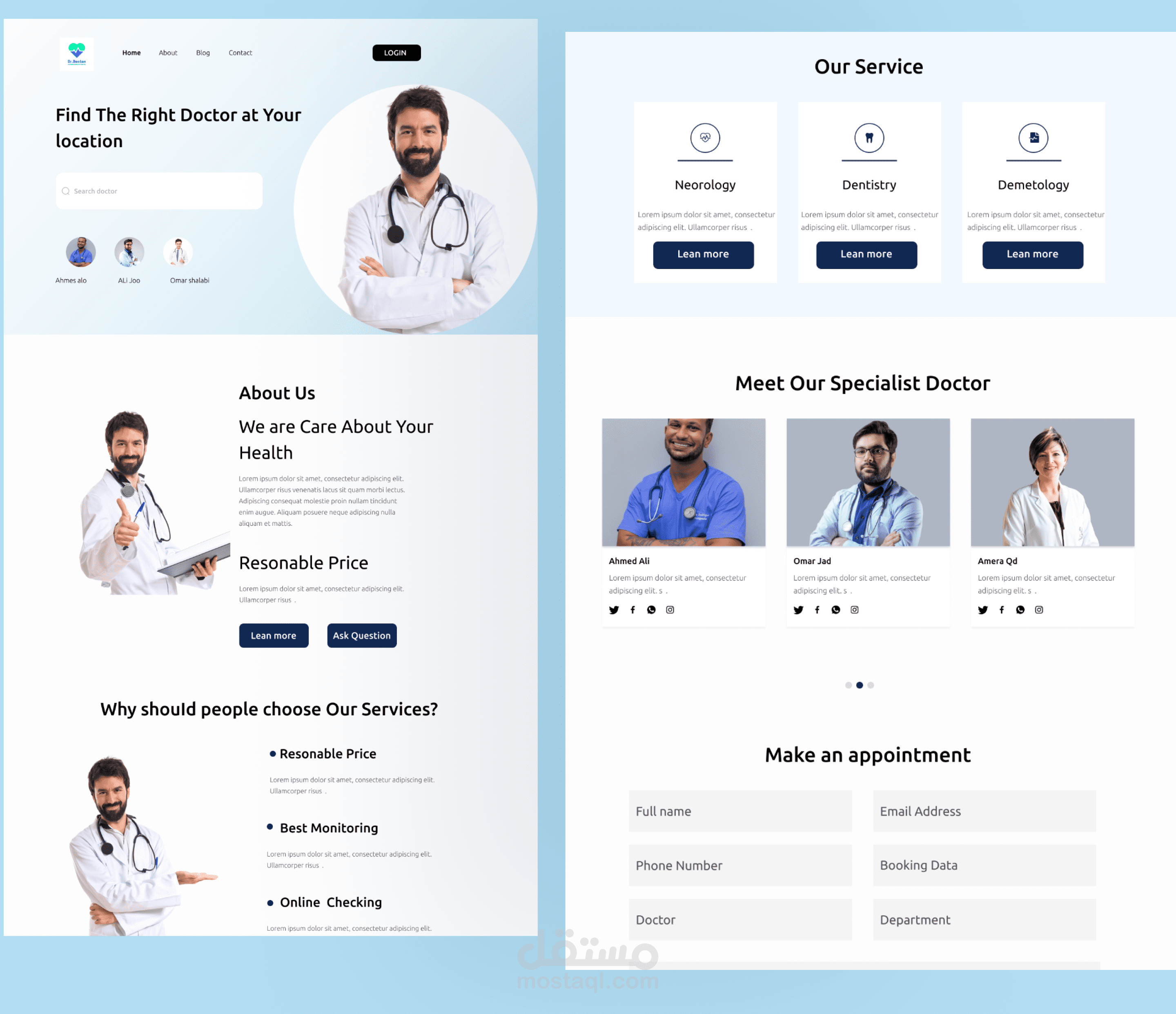 صفحة هبوط ( Landing page ) للخدمات الطبية والتواصل مع الطبيب المناسب