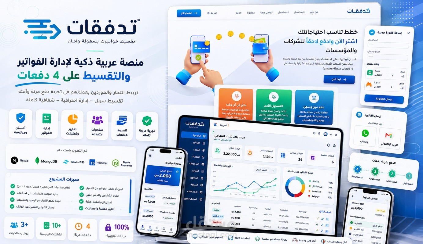 تدفقات | منصة SaaS عربية لتقسيط الفواتير وإدارة المدفوعات للتجار