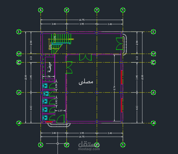 مخطط معماري لمسجد ( وارضي وعلوي )