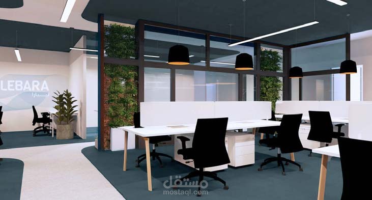 تصميم داخلي لمكتب شركة اتصالات – التخطيط الفراغي واستراتيجية بيئة العمل