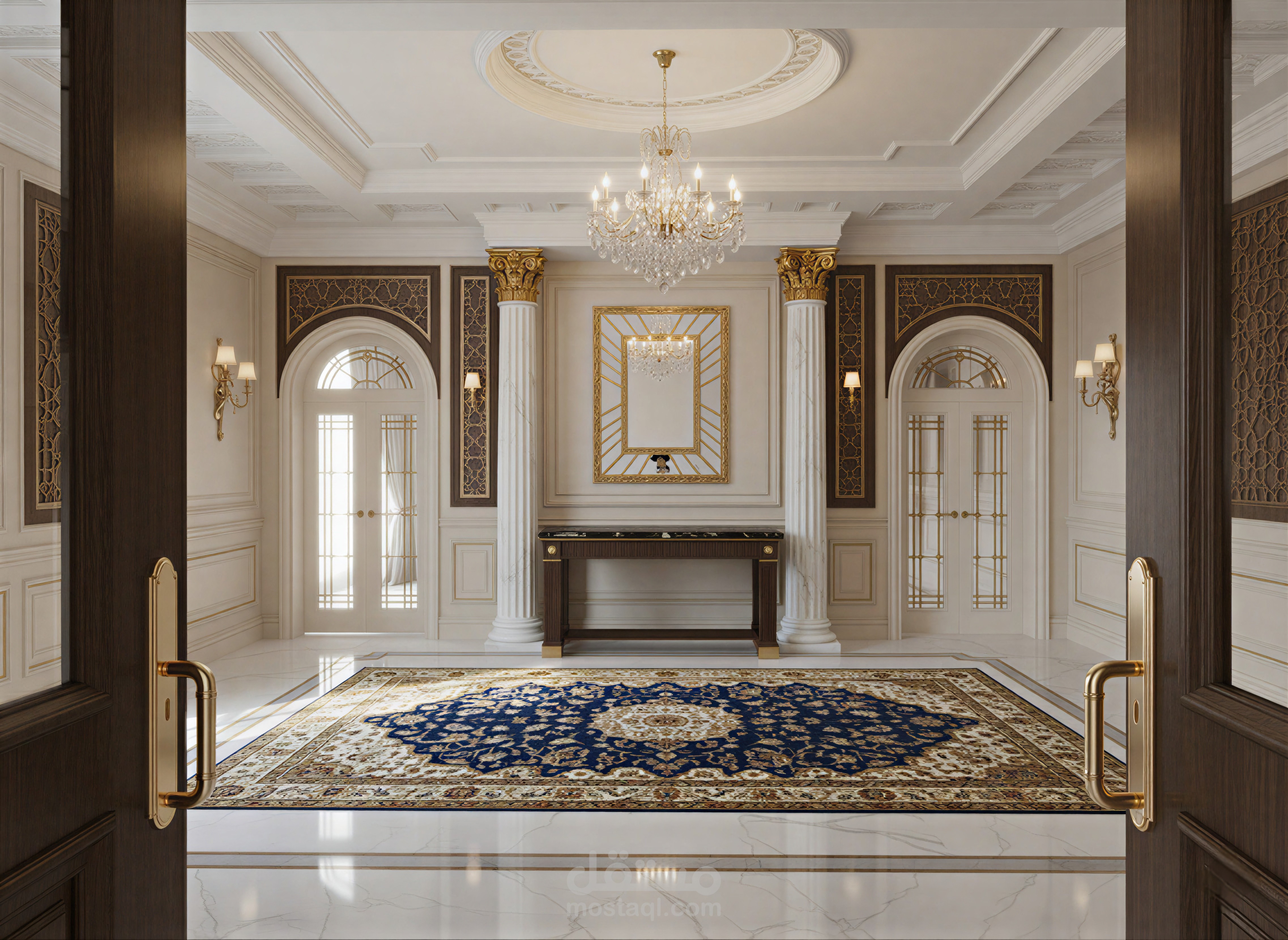 تصميم مدخل فيلا بستايل نيو كلاسيك ملكي فاخر.