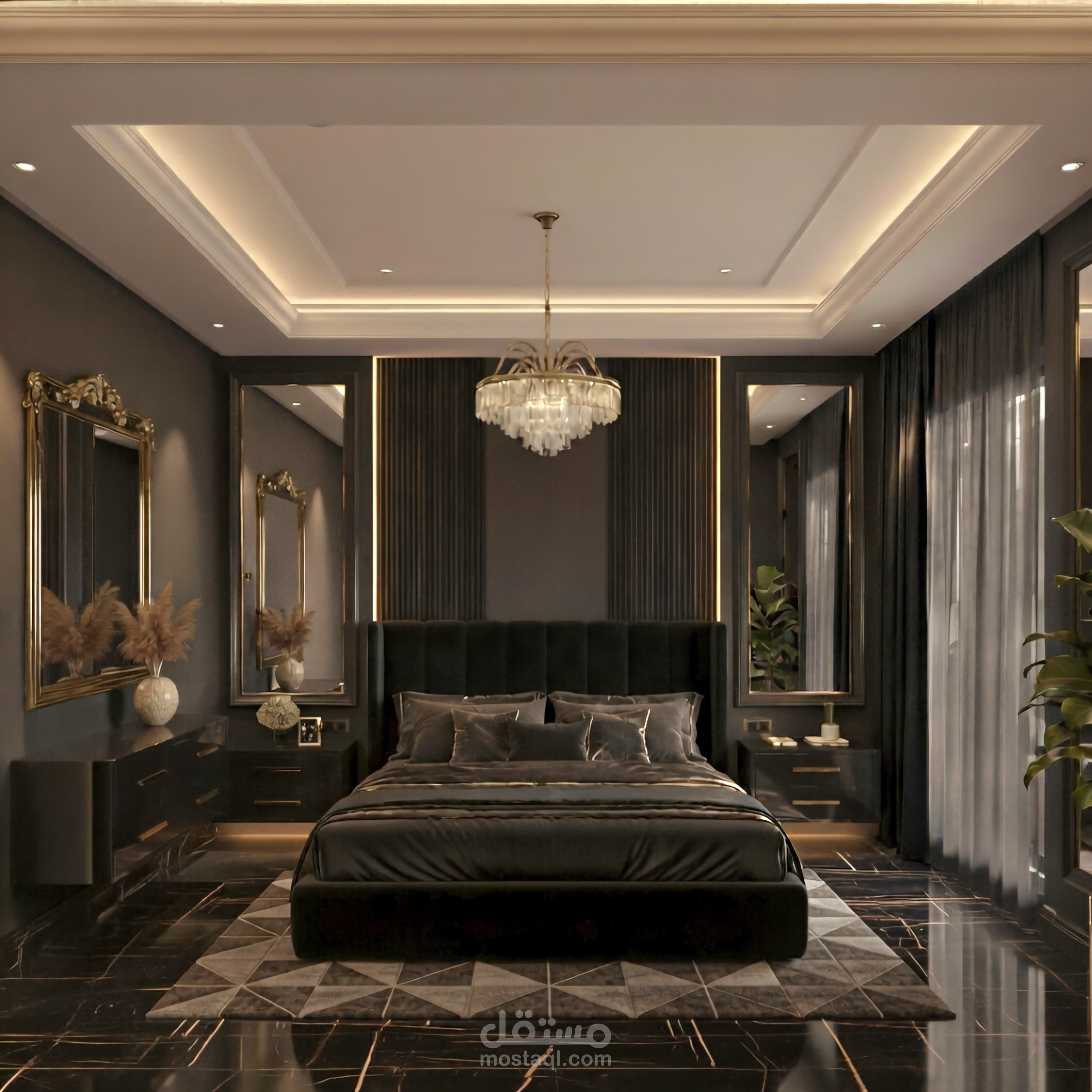 تصميم غرف نوم ماستر فاخرة | حلول بصرية متعددة بأساس هندسي واحد