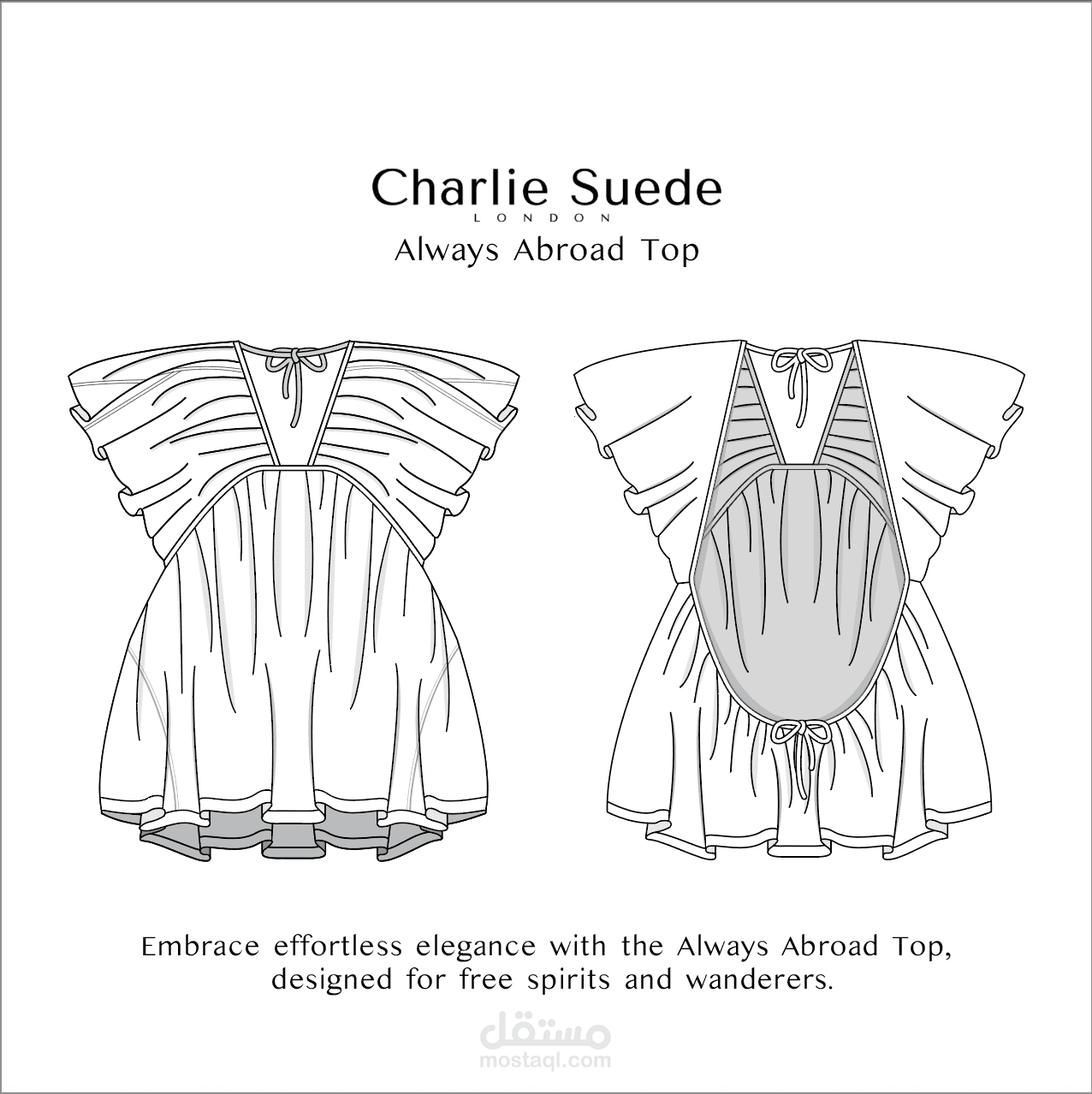 تصميم ملف تقني (Tech Pack) متكامل لمنتج براند "charlie suede"