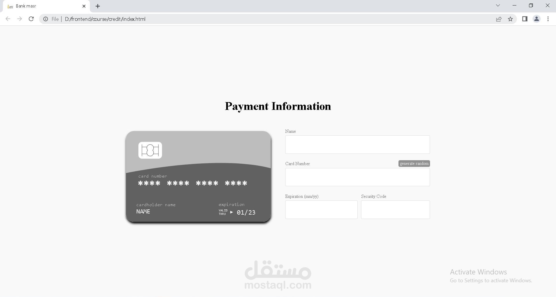 تصميم موقع Credit Card