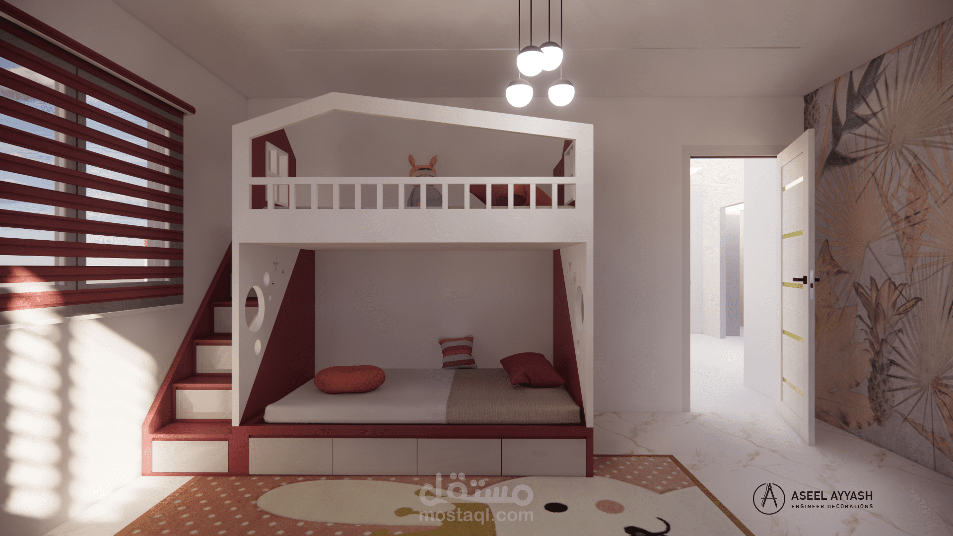 تصميم داخلي غرفة بنات بألوان مميزة على طراز المودرن