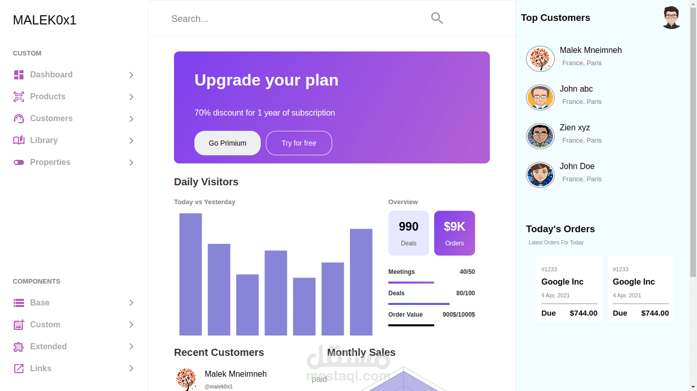 Professional Dashboard (React)