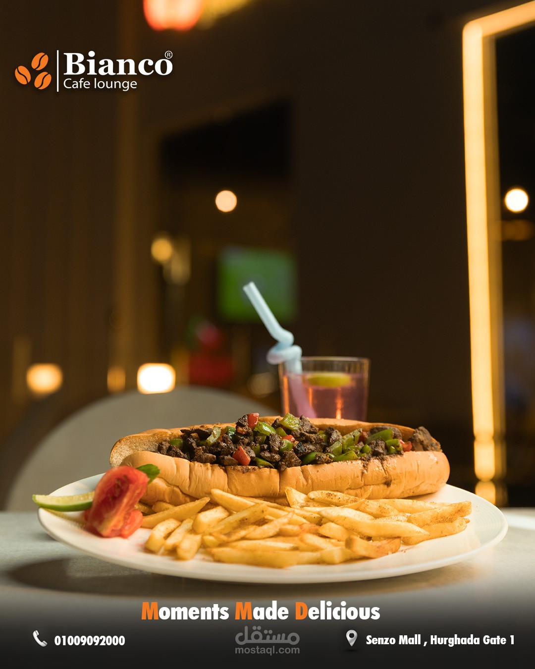 تصميم إعلانات سوشيال ميديا لمطعم وكافيه Bianco Lounge