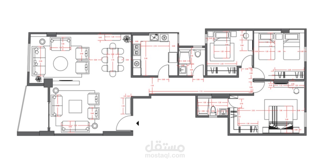 رسم 2D لشقه سكنيه