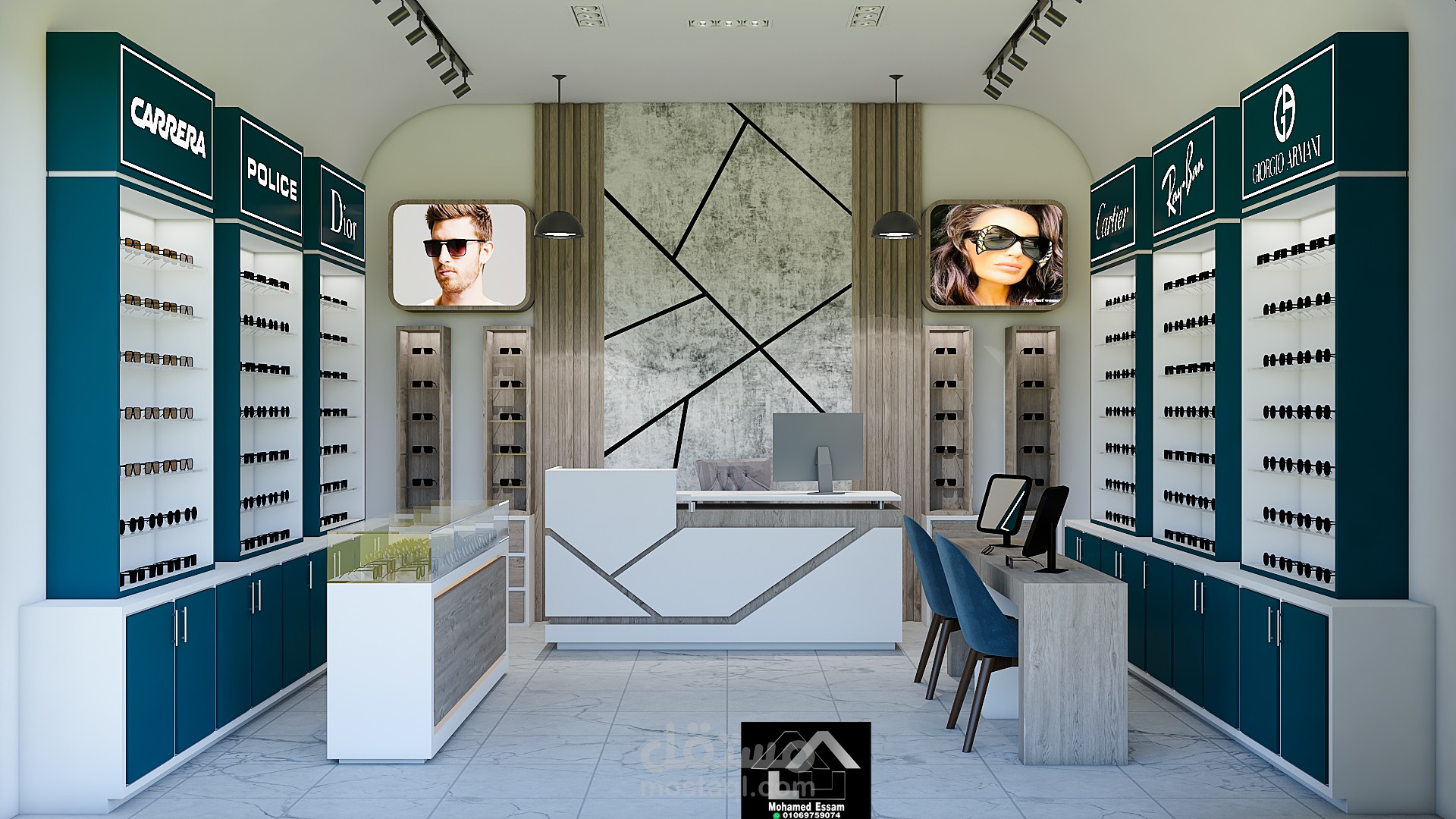 تصميم داخلي وخارجي لمحل بصريات