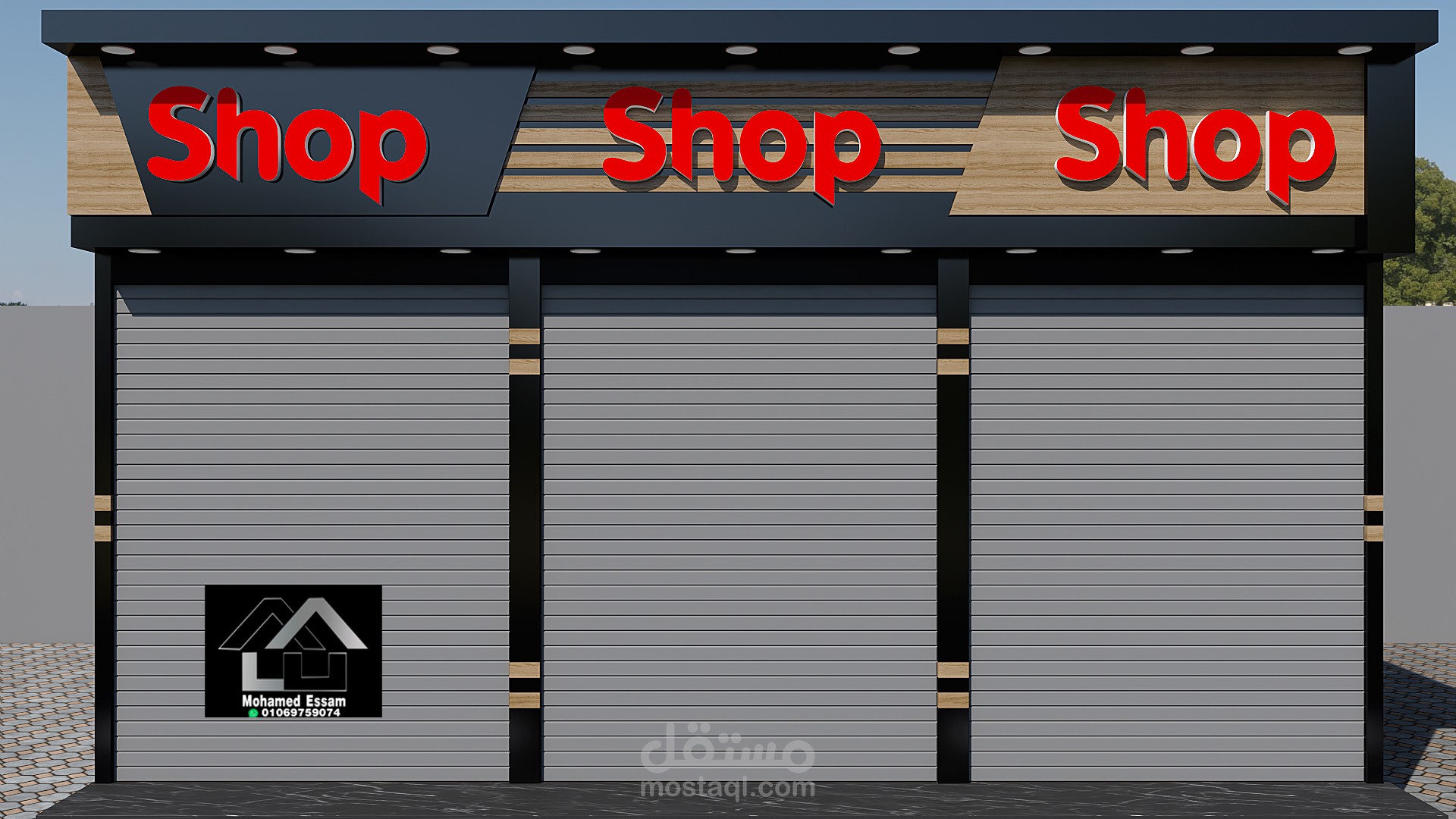 تصميم واجهة كلادين لمحلات تجارية