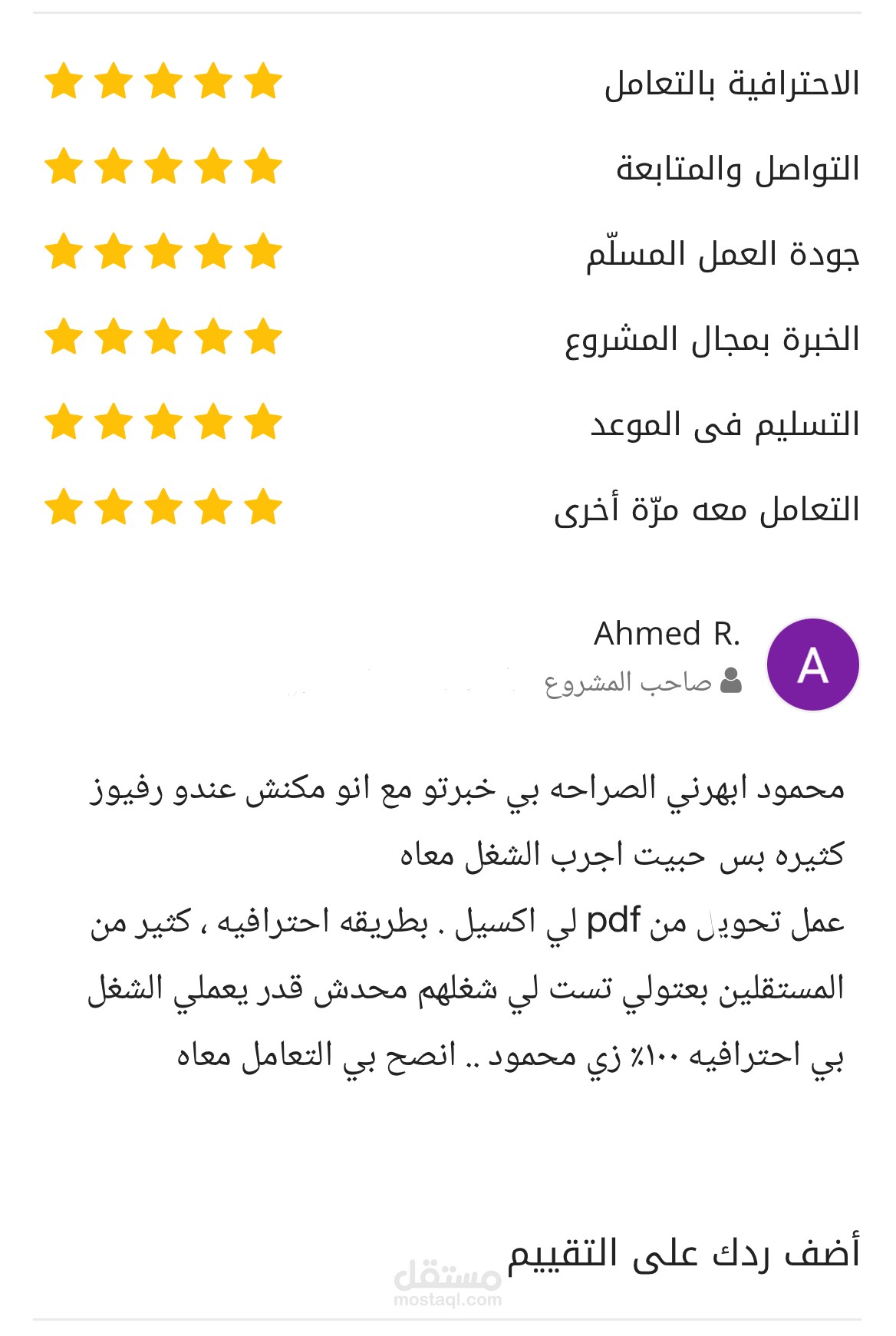 من احدي التقييمات و سابقة الاعمال