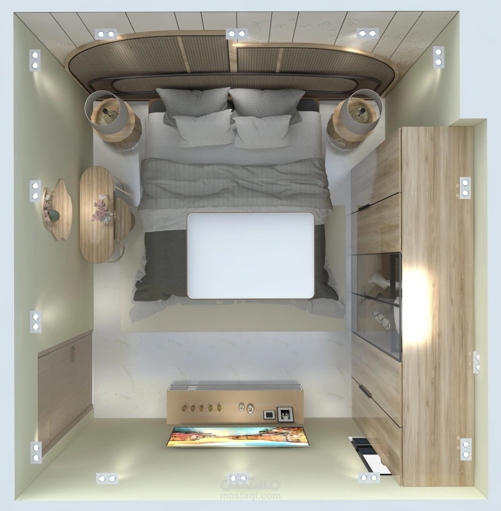 تصميم داخلي لغرفة نوم عصرية ومريحة (Modern Cozy Bedroom Interior Design)