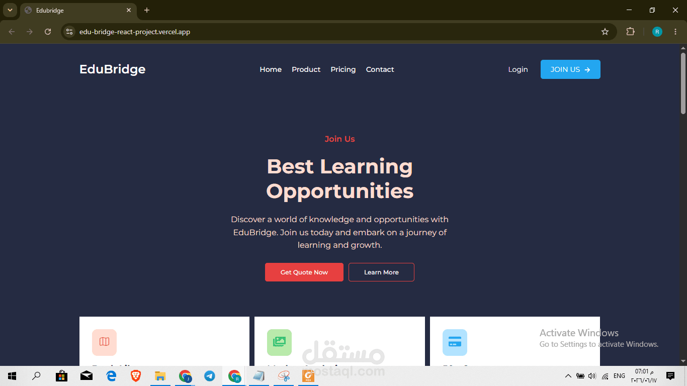 EduBridge - صفحة هبوط ديناميكية لمنصة تعليمية باستخدام React
