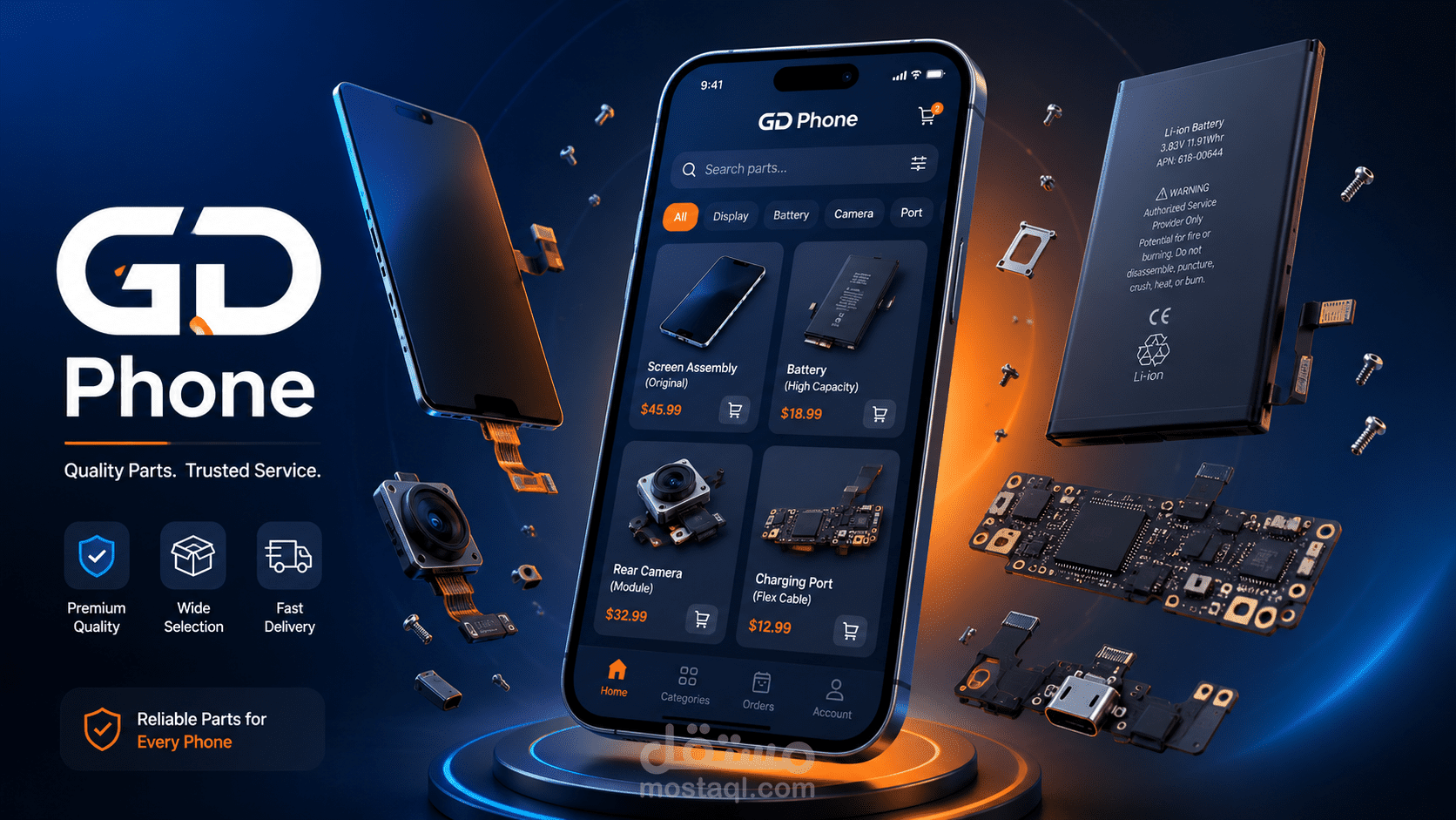GD Phone — تطبيق موبايل لبيع قطع غيار الهواتف (Flutter)