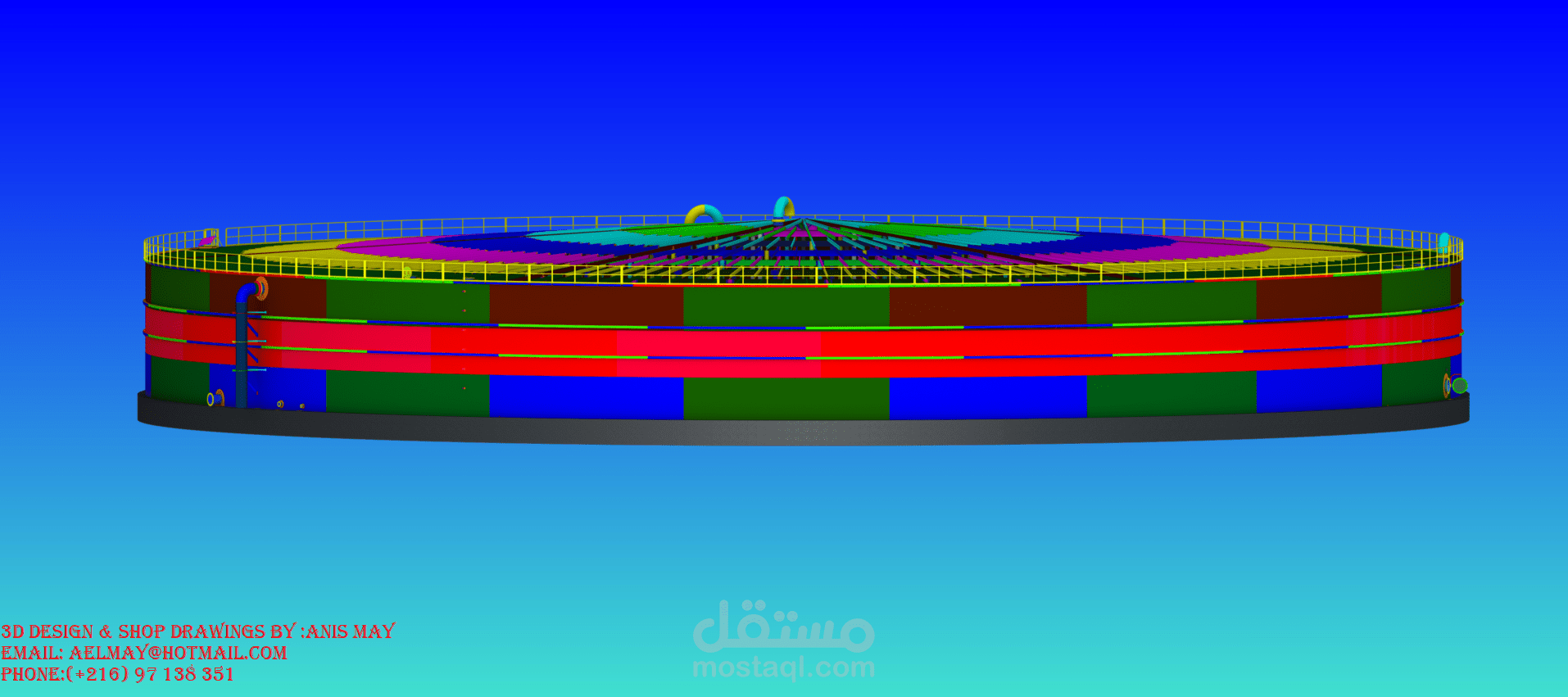 تصميم مفصّل ثلاثي الأبعاد لخزان ماء قطر 80 متر لحريف من المملكة العربيه السعودية(منطقة جبيل)