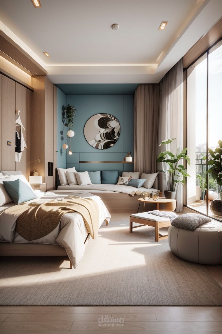 تصميم شقه داخليه متكونه من 2غرفه و بلكونه