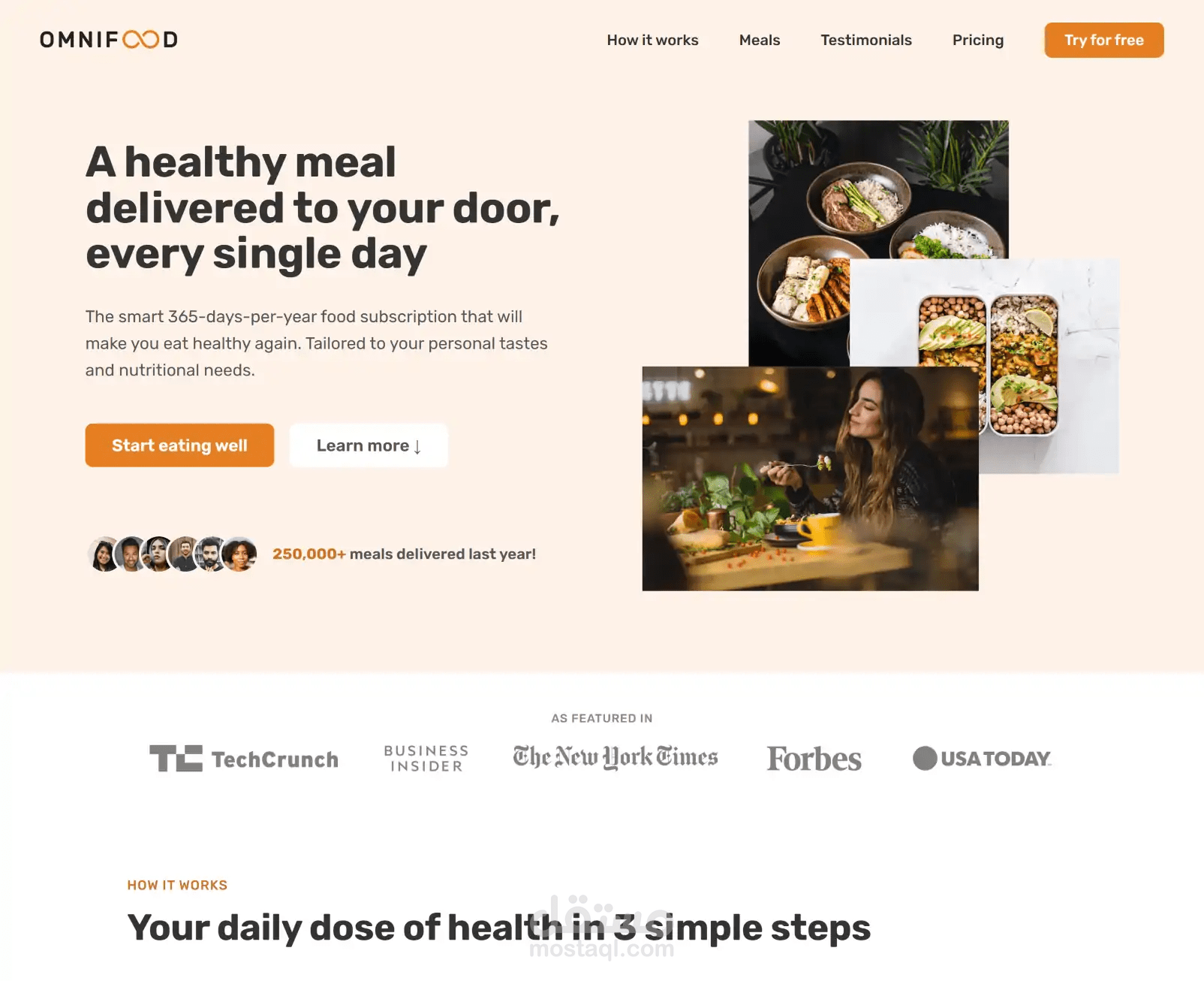 صفحة هبوط لتوصيل وجبات صحية يوميًا إلى باب منزلك  Landing Page