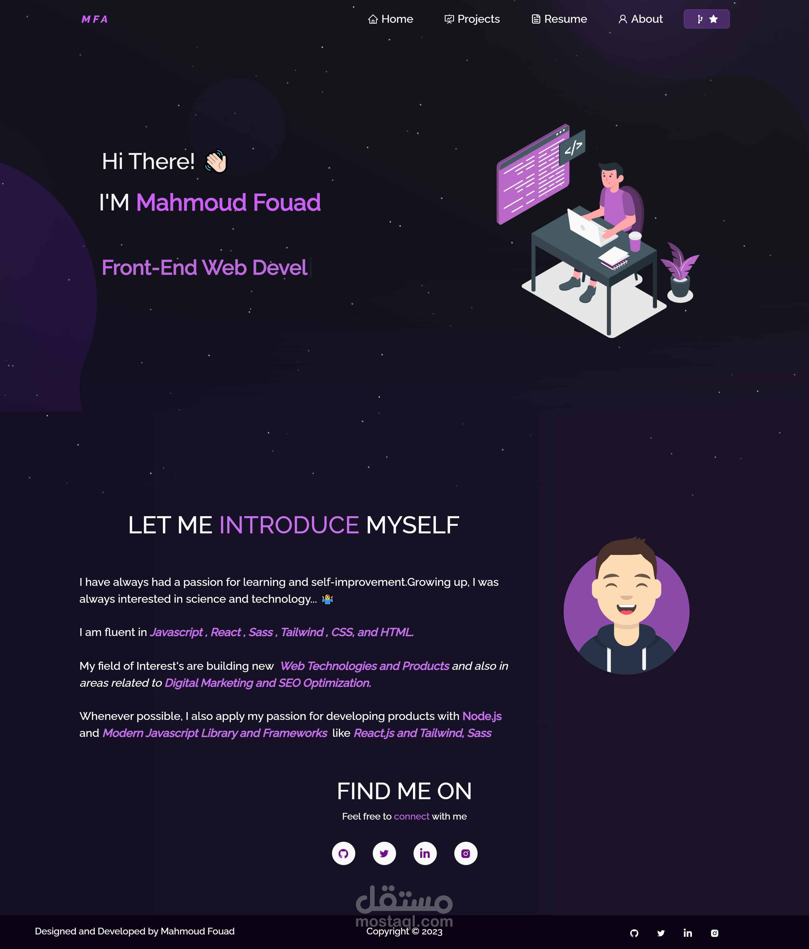 موقع شخصي متعدد الصفحات لعرض اعمالك Portfolio multi page site