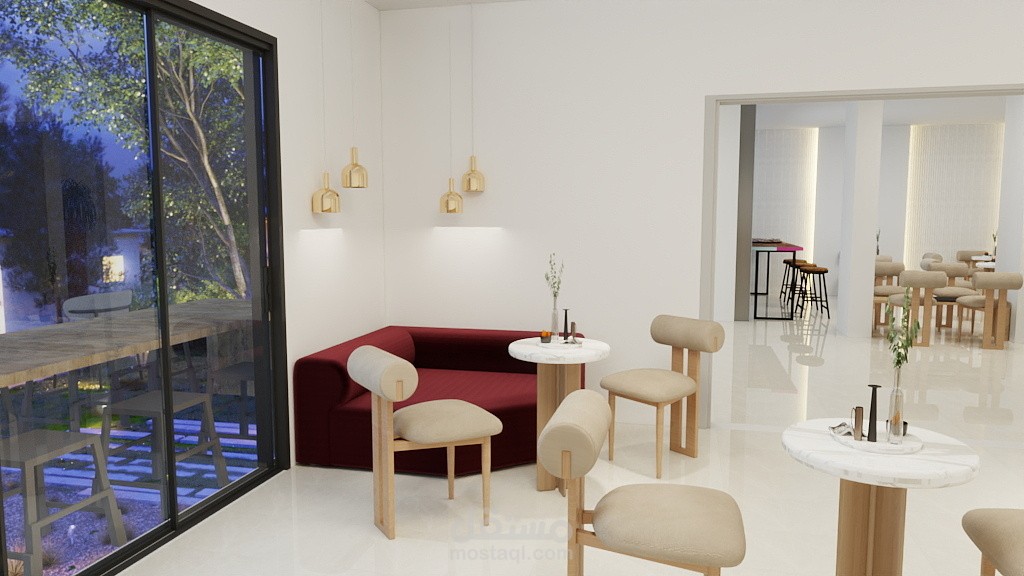 تصميم3d لكافي و مطعم مع خدمة سيارات