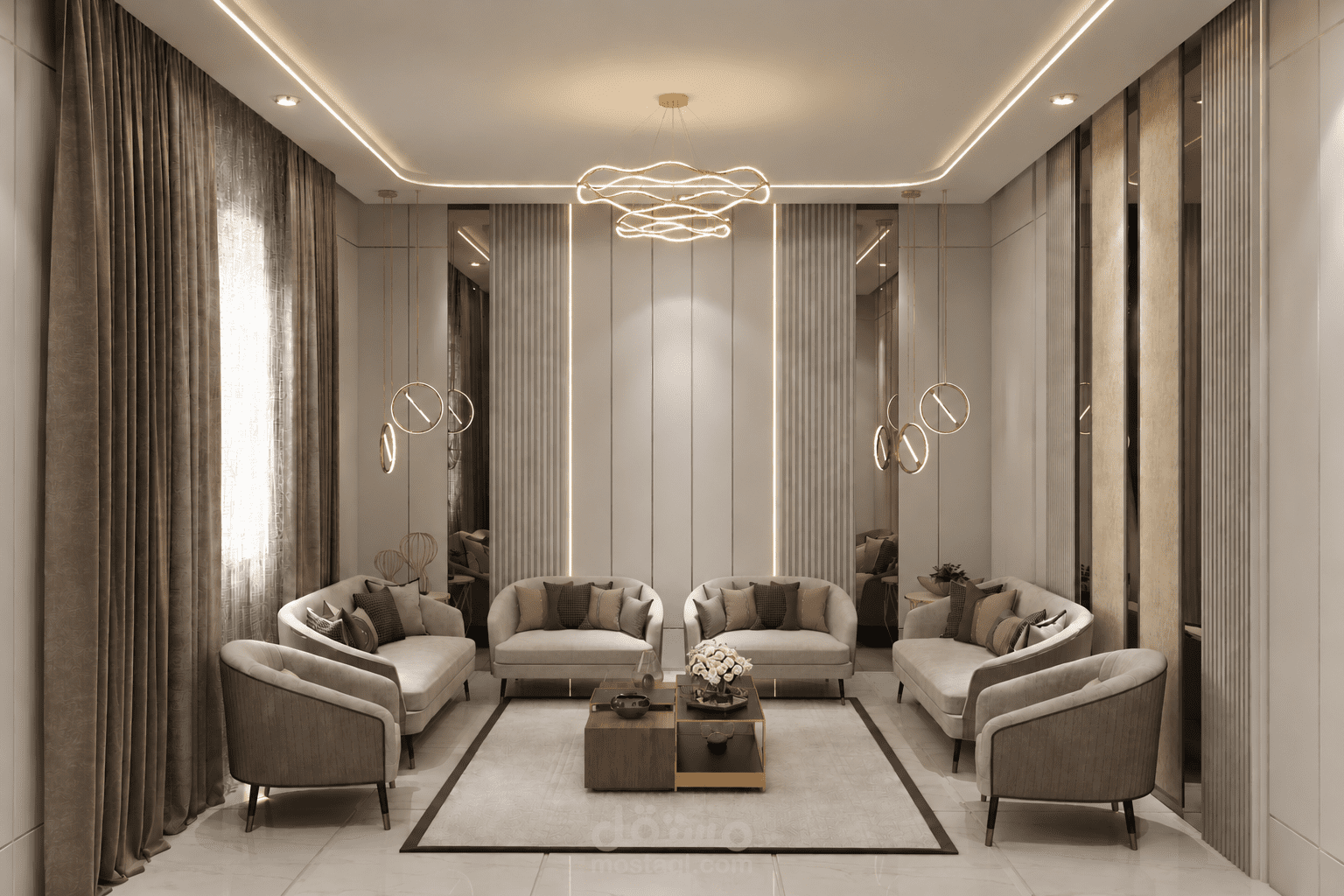 تصميم مجلس فاخر بأسلوب Modern Luxury | تصميم داخلي وإخراج ثلاثي الأبعاد واقعي