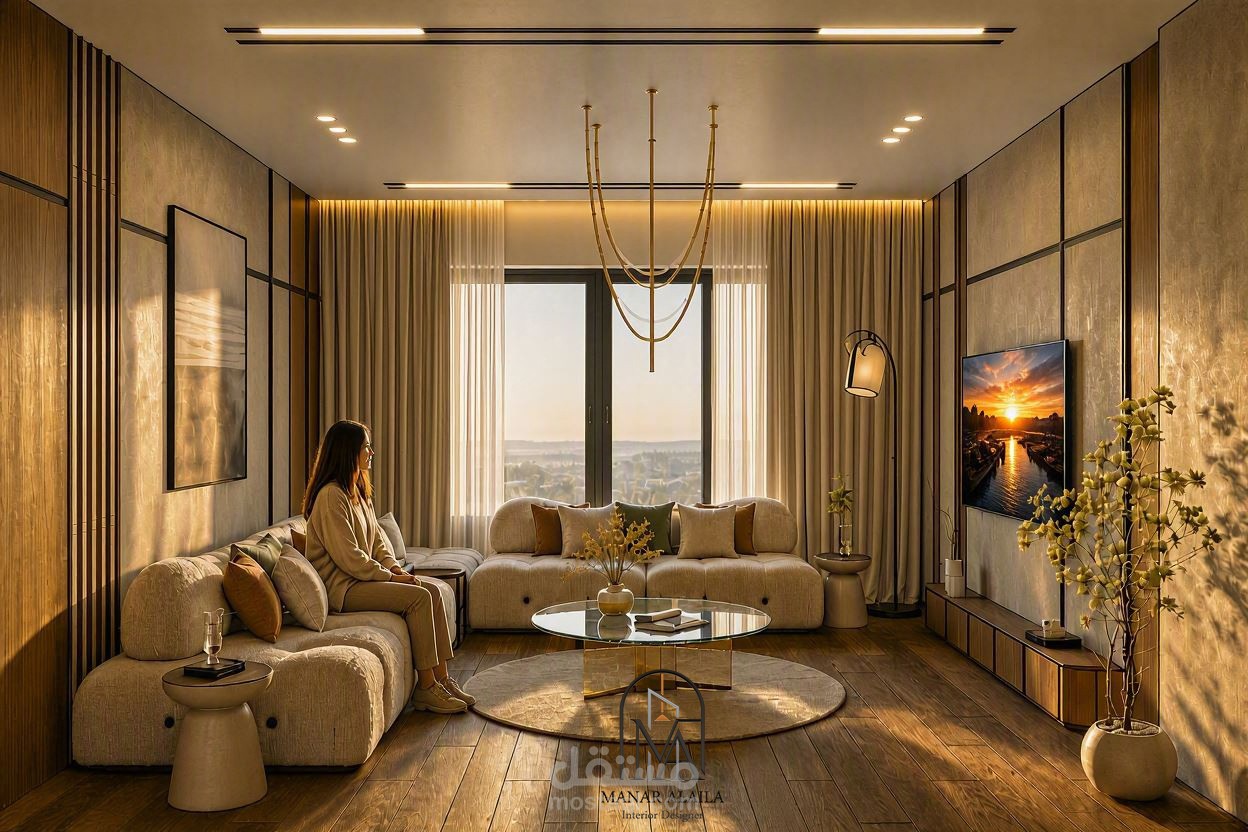 تصميم صالة معيشة عصرية (Warm Minimalist / Japandi) 🛋️✨