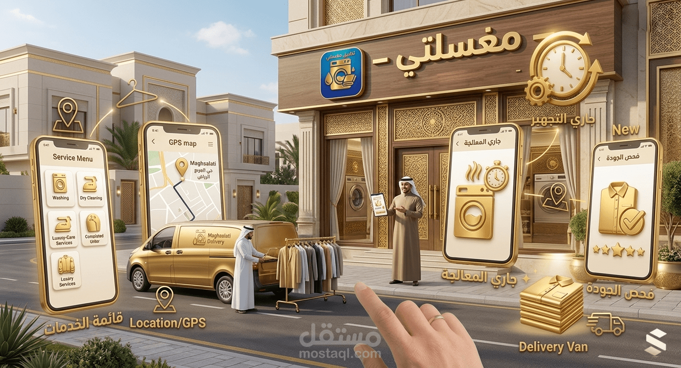 نظام متكامل لإدارة مغاسل الملابس (SaaS) - تطبيق واحد لمستخدمين متعددين (عميل - كابتن - مغسلة)