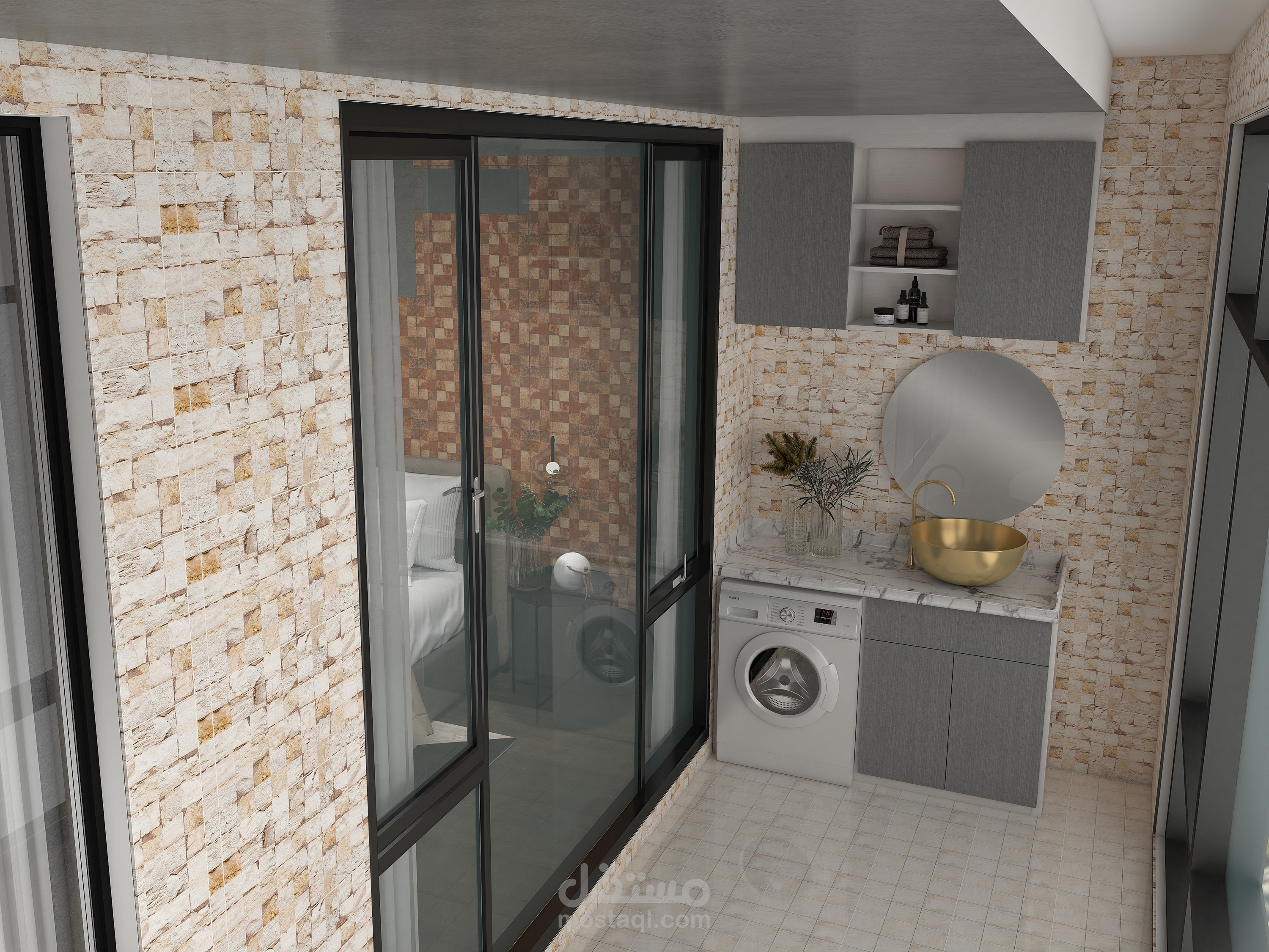 تصميم بلكونة خاصة بالمنزل مع استعمال السيراميك حسب الطلب