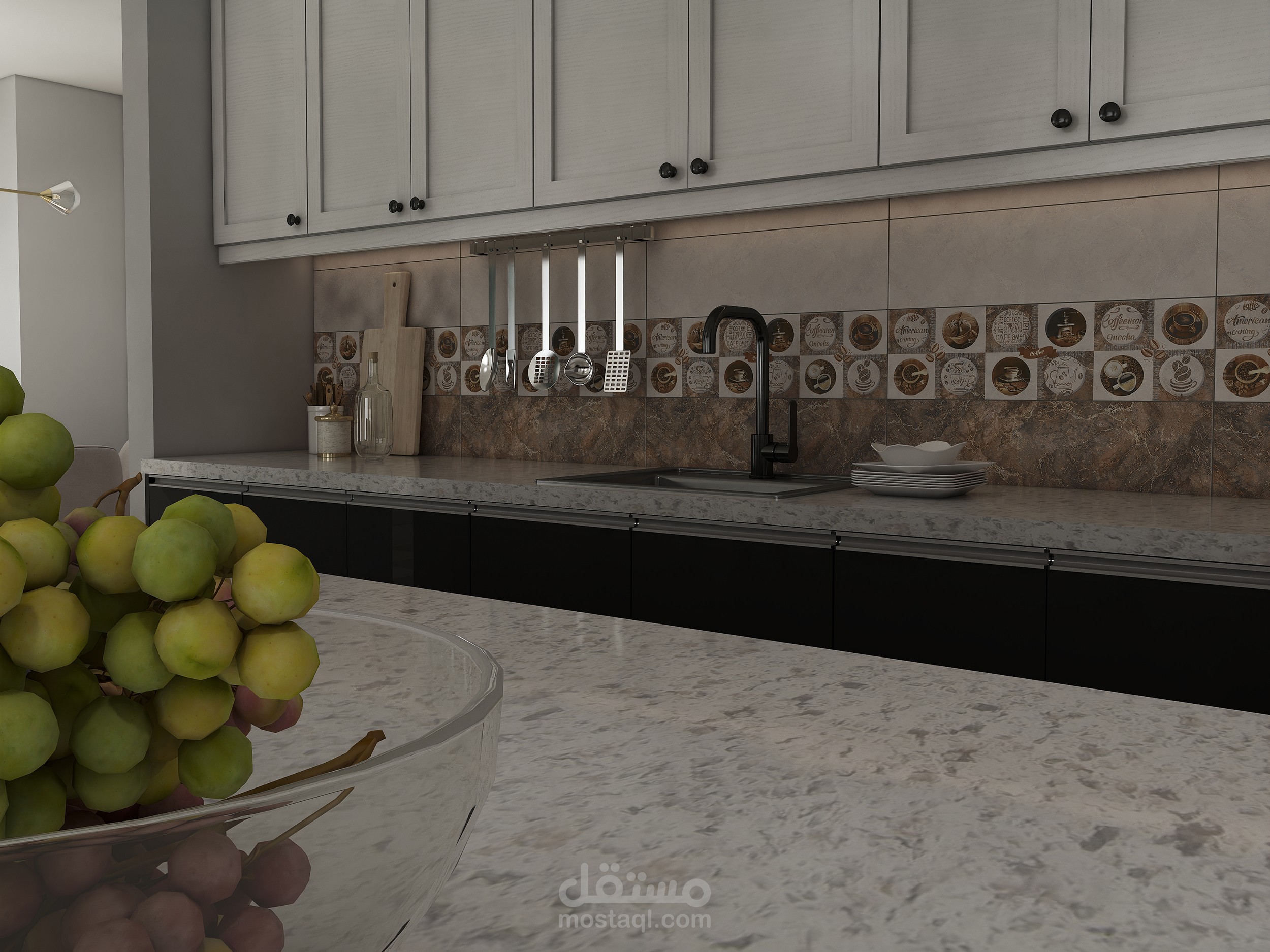 تصميم مطبخ مدموج مع غرفة المعيشة