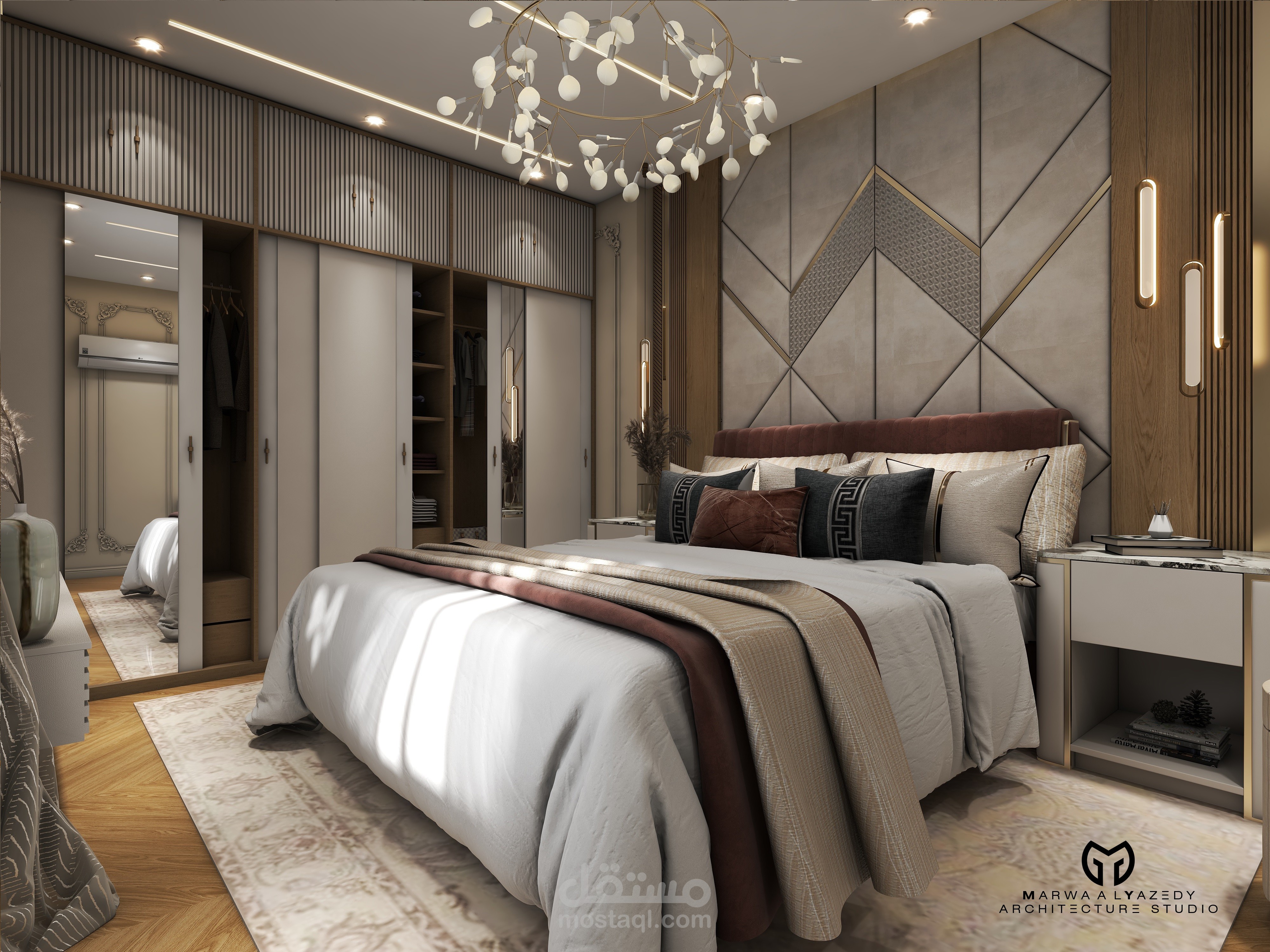 غرفة نوم نيو كلاسيك مع فيديو ولقطة بانوراما