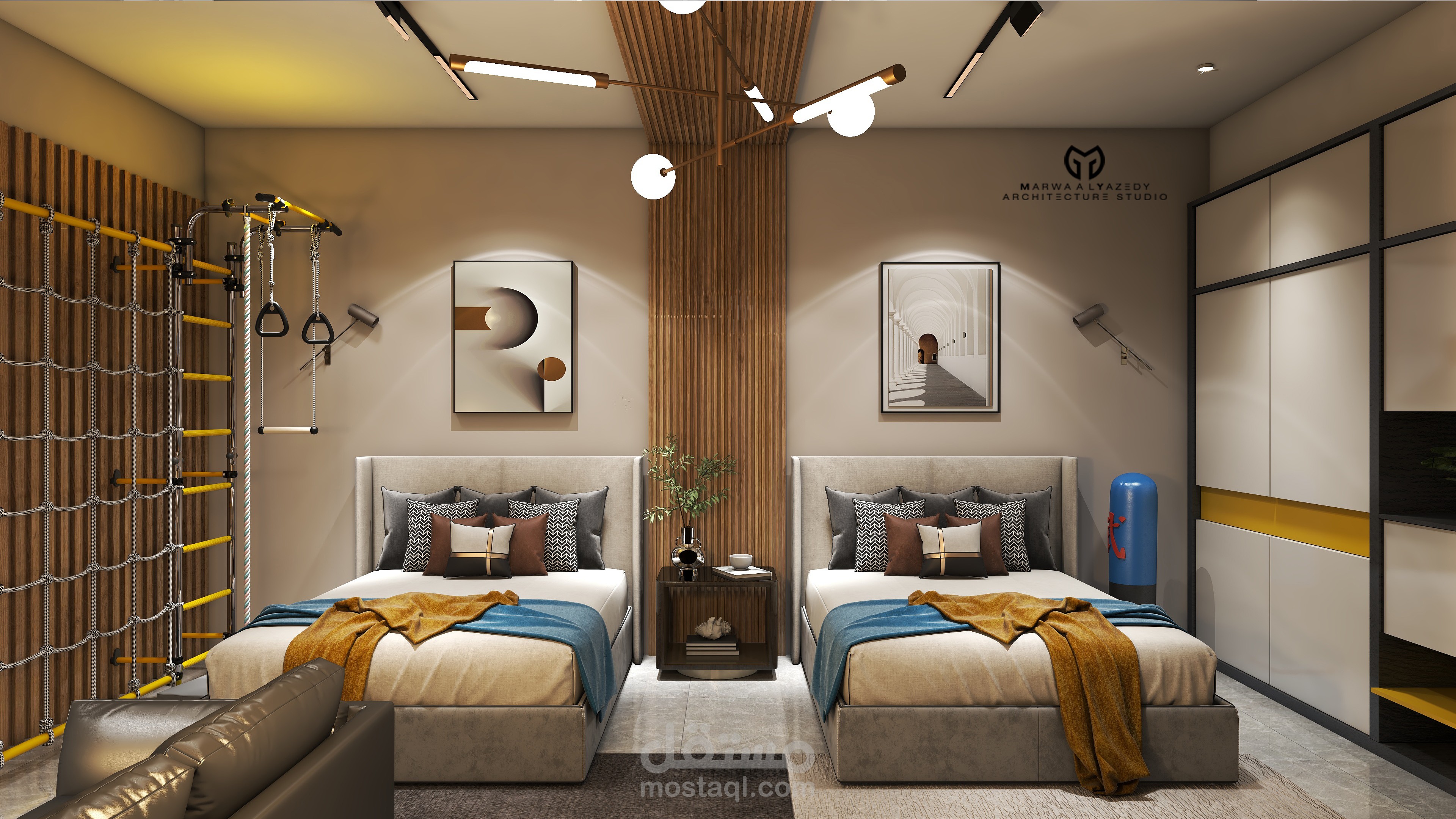 غرفةنوم شباب في شقة 260 متر تصميم نيوكلاسيك