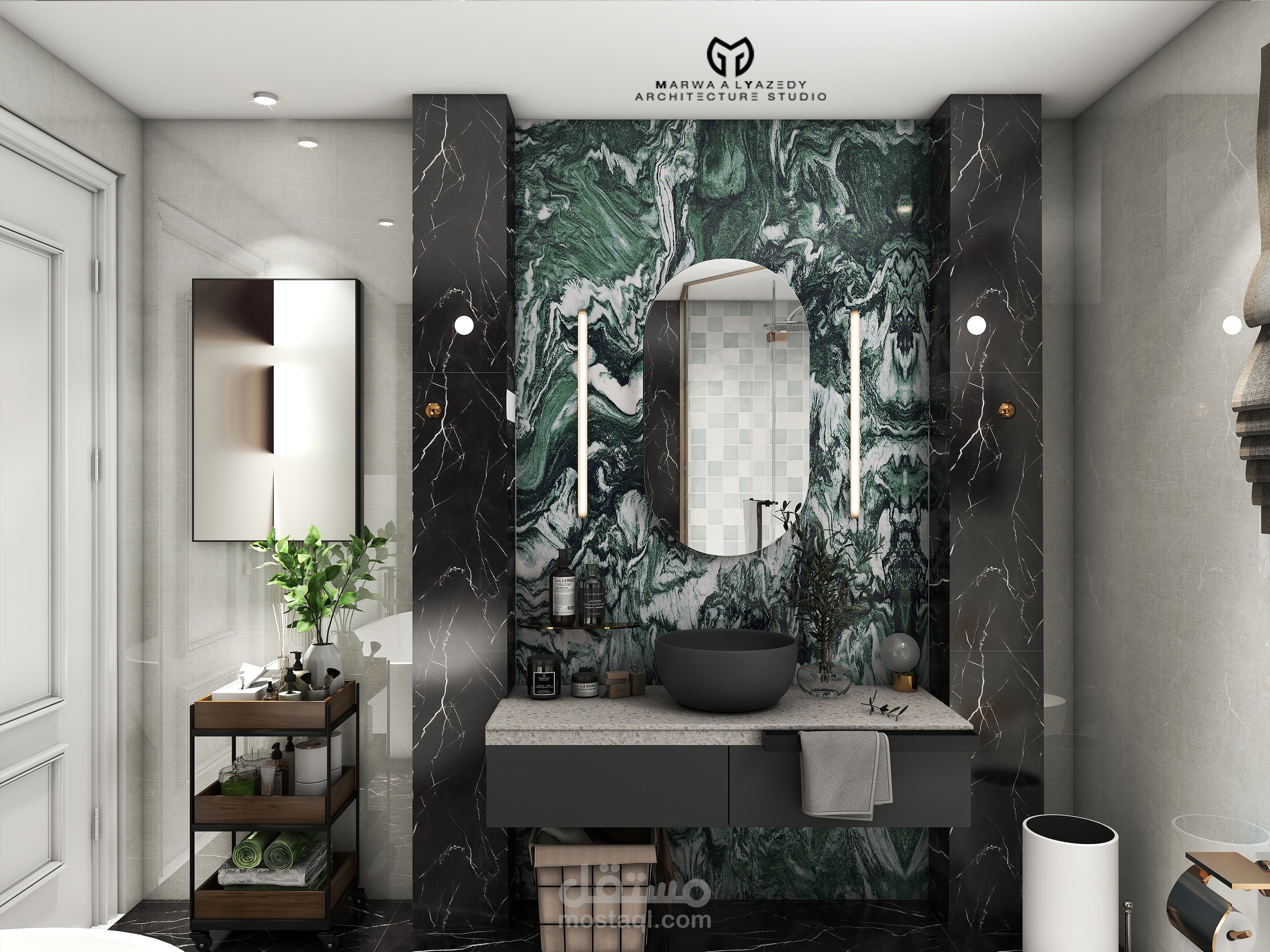 حمام رئيسي و حمام ضيوف في شقة 260 متر تصميم نيو كلاسيك