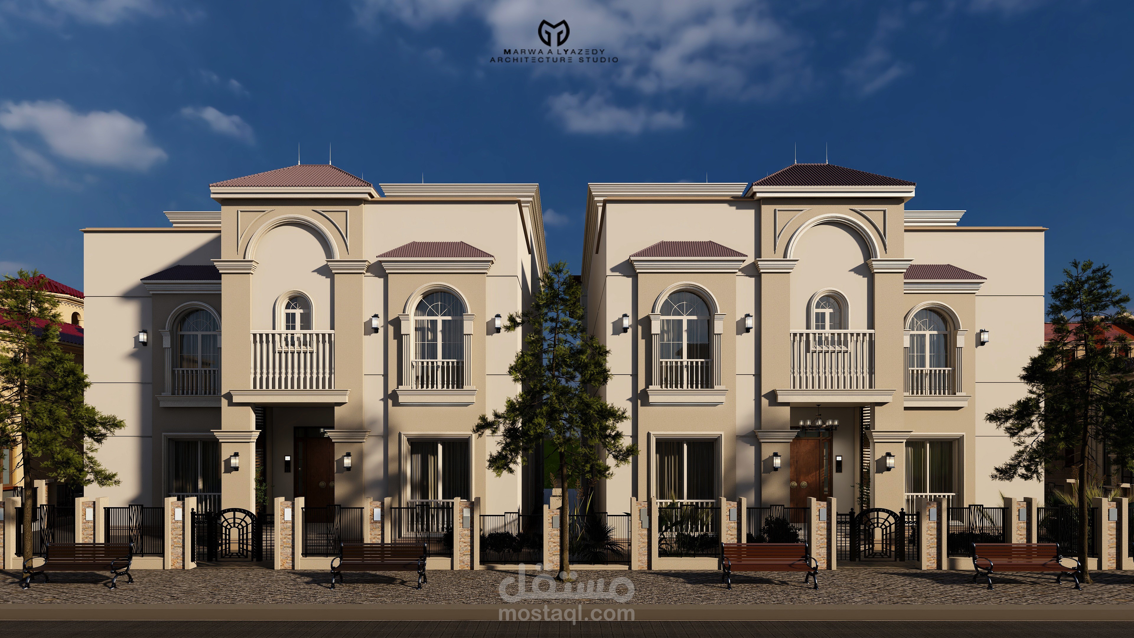 تصميم واجهات فيلا لقطات ليلية ونهارية