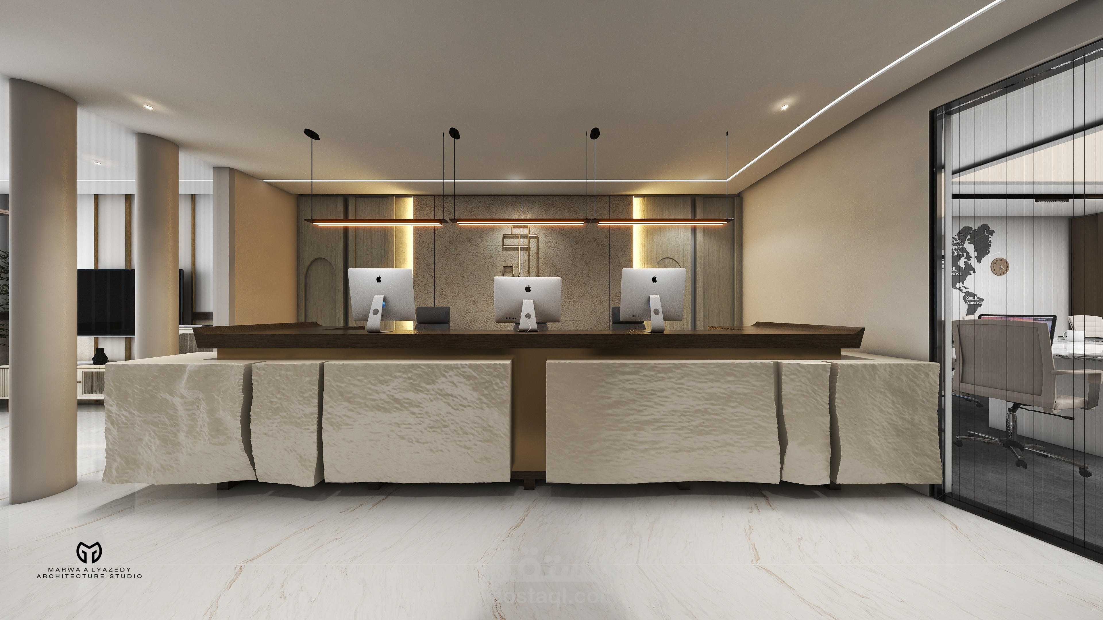 مكتب شركة عقارية مع جولة إفتراضية وفيديو ومخططات تنفيذية