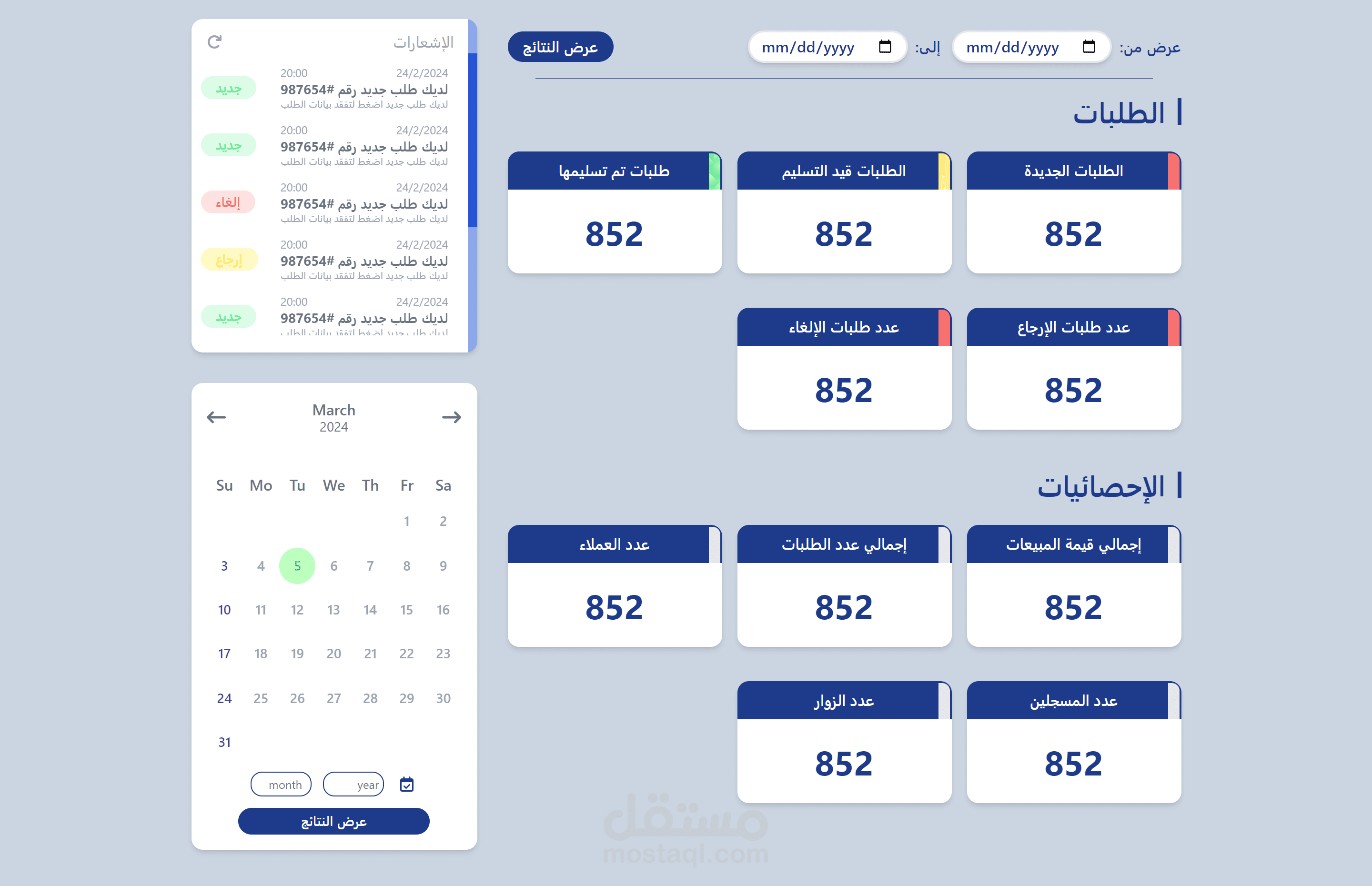 تنفيذ داشبورد تفاعليه متجاوبة مع جميع الشاشات لمتجر الكتروني بالسعودية