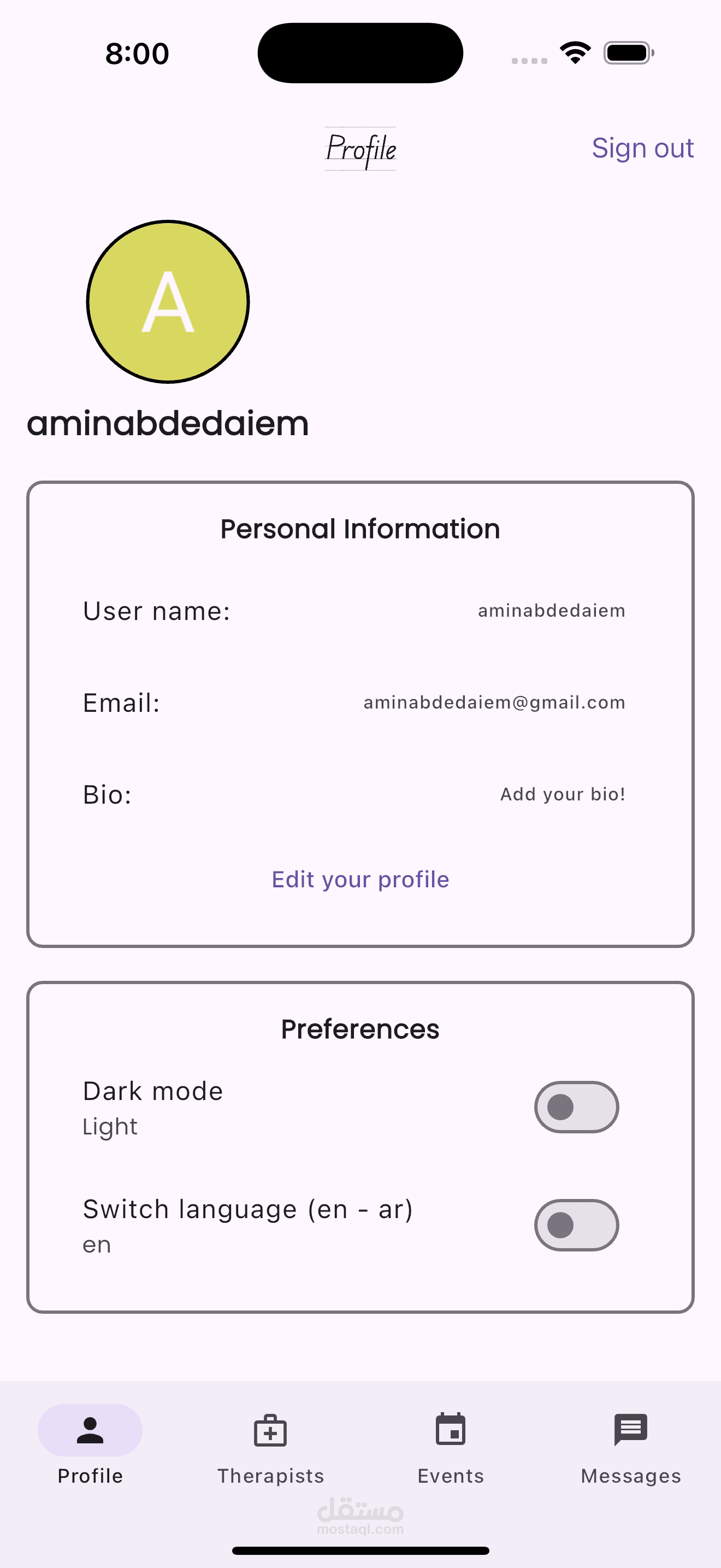 تطبيق iOS and android خاص بطبيب نفساني