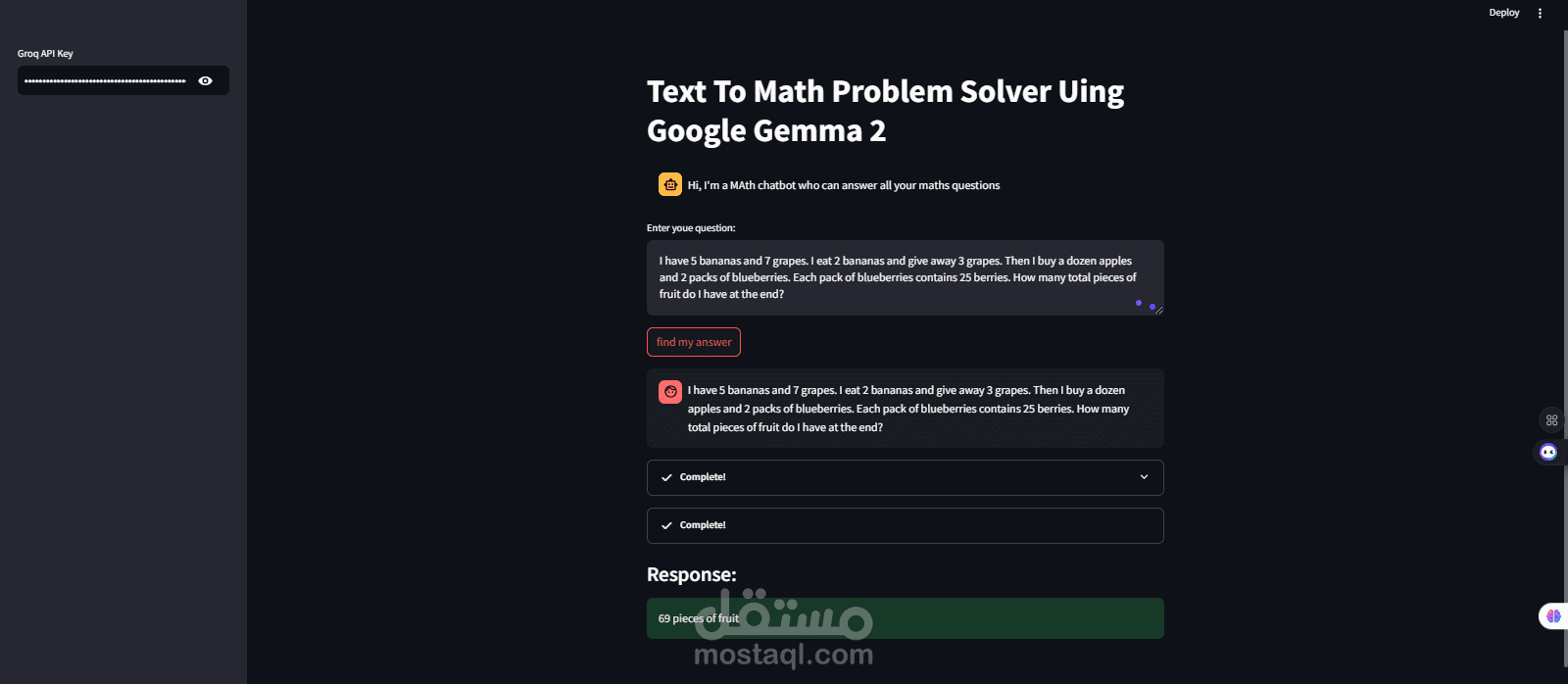 AI-Powered Math & Knowledge Assistant | LangChain + Groq + Streamlit