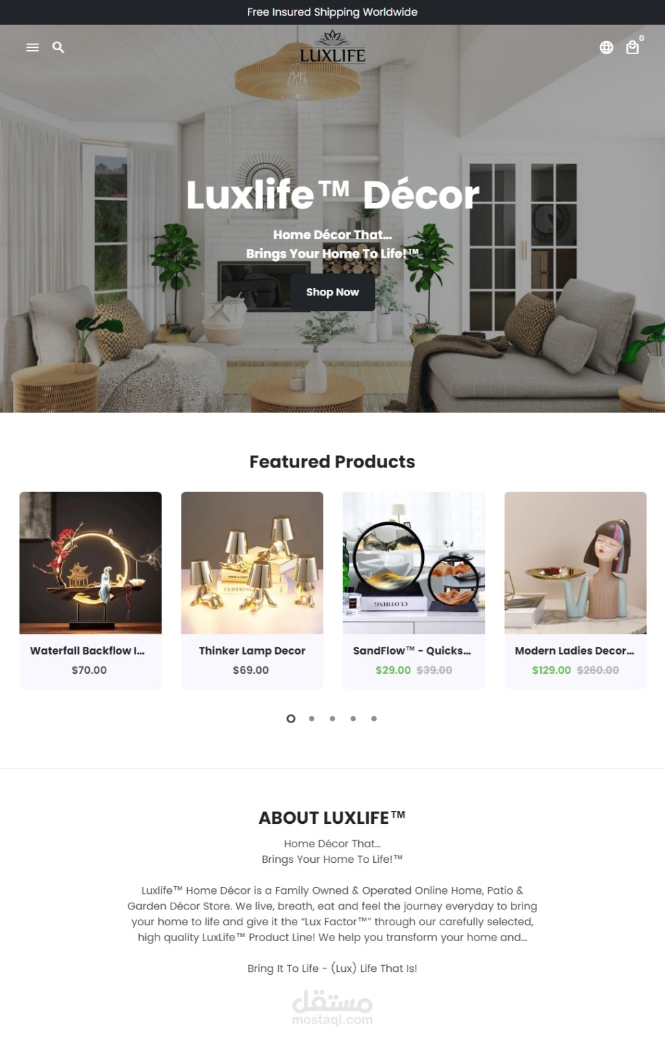 براند دروب شيبينج « niche store» متخصص في الديكورات علي Shopify