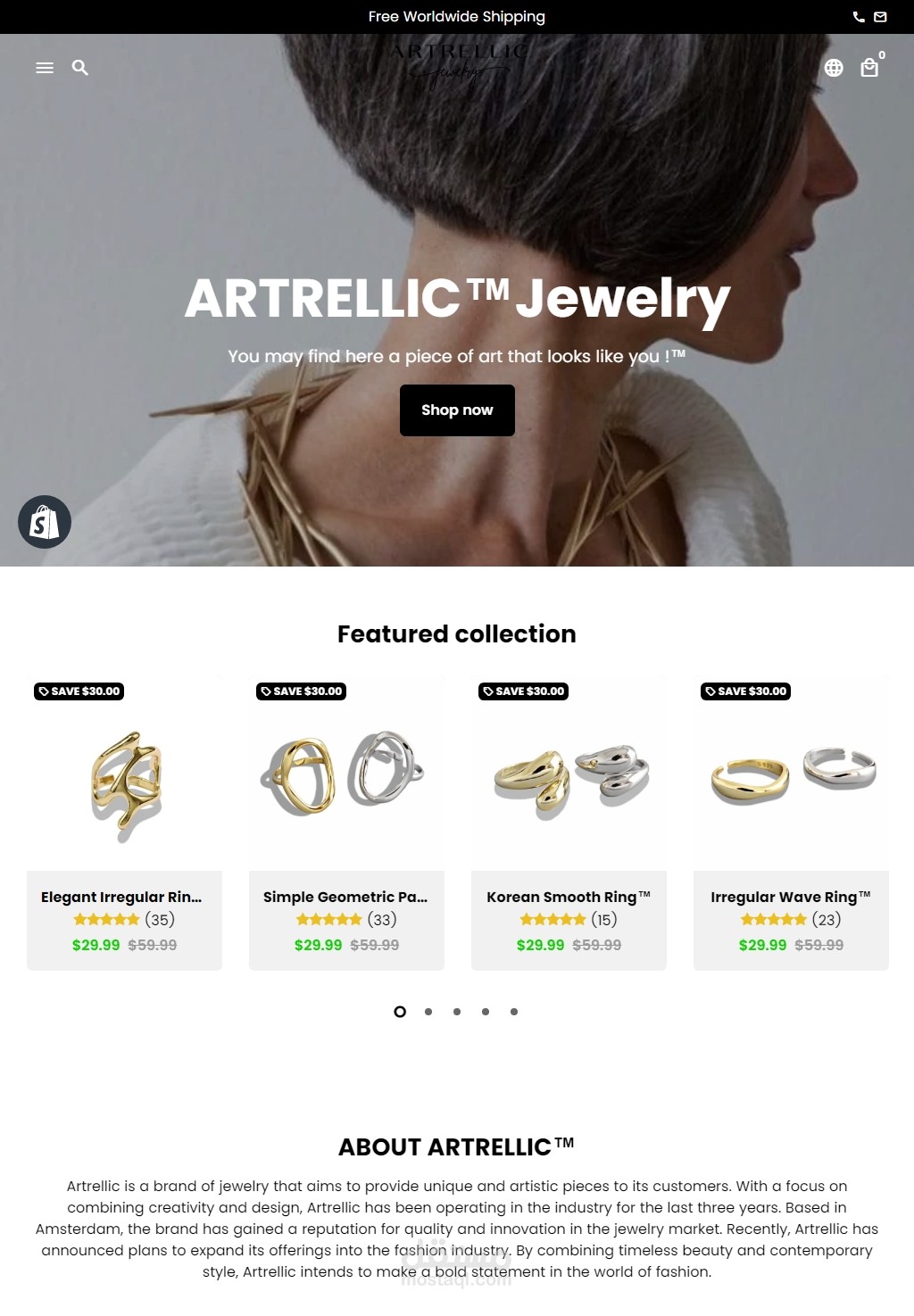 براند دروب شيبينج « niche store» متخصص في المجوهرات علي Shopify.